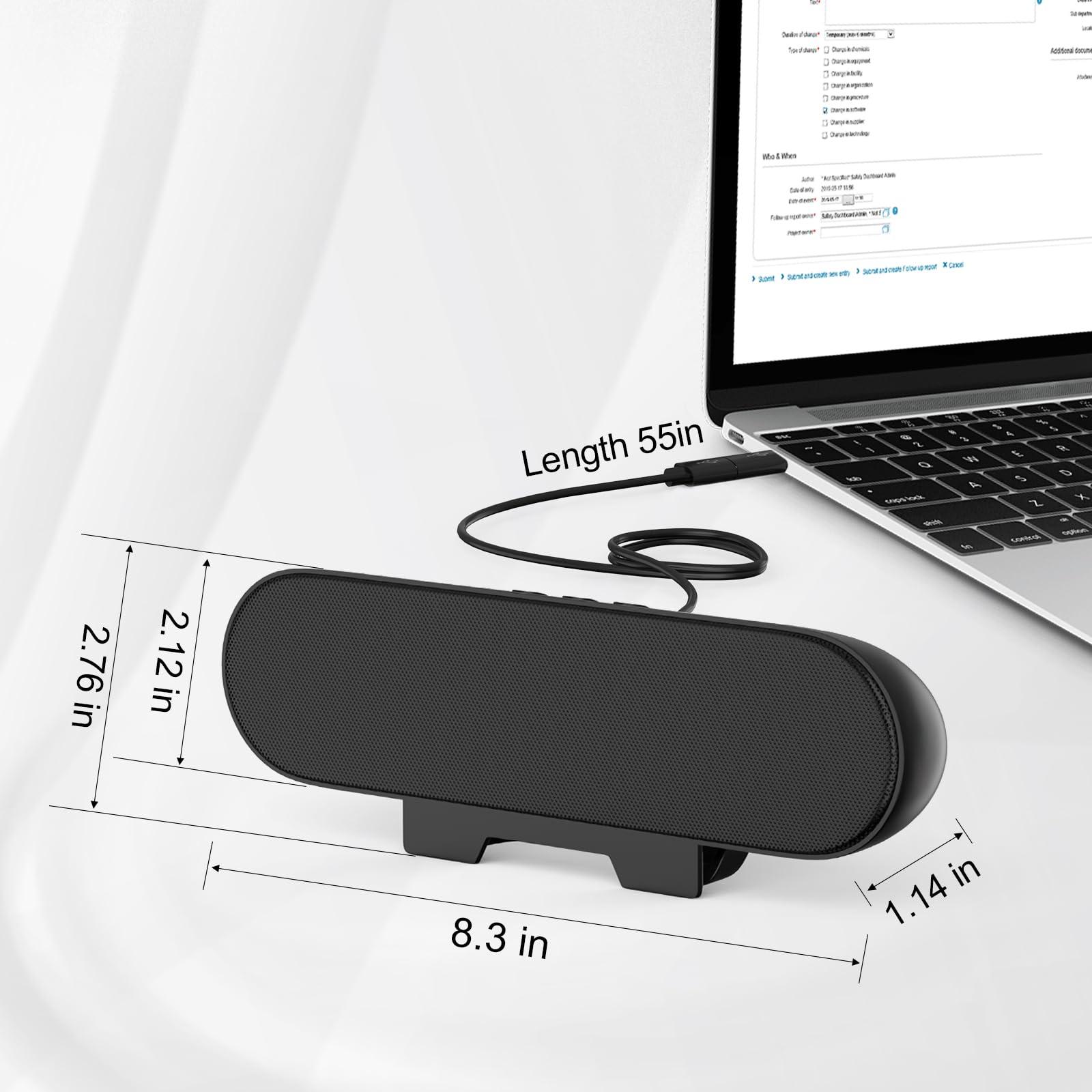 LXTNFU Computer Speakers for Desktop Monitor,Single Speakers for Desktop PC,Laptop Speaker with Loud Sound,Volume Control Easily Clamps to Monitors(USB-C to USB Adapter Included) (Black) - Image 7