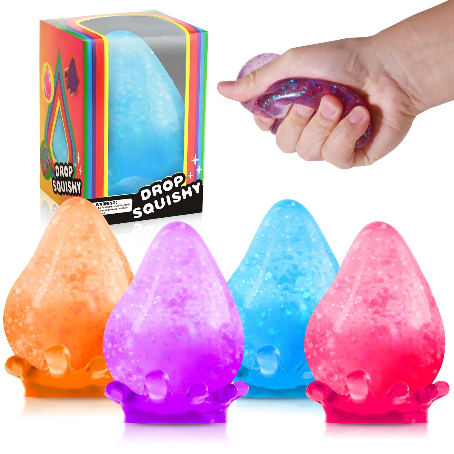 Fidget Toys Dream Squishy Drop 4pcs, Cube Squishies Anxiety Stress Relief, Ice Squishy Stress Cube-Drop Malt Sugar Balls, Sensory Toys for Kids with Autism, Fidgets for Classroom Prize Toys
