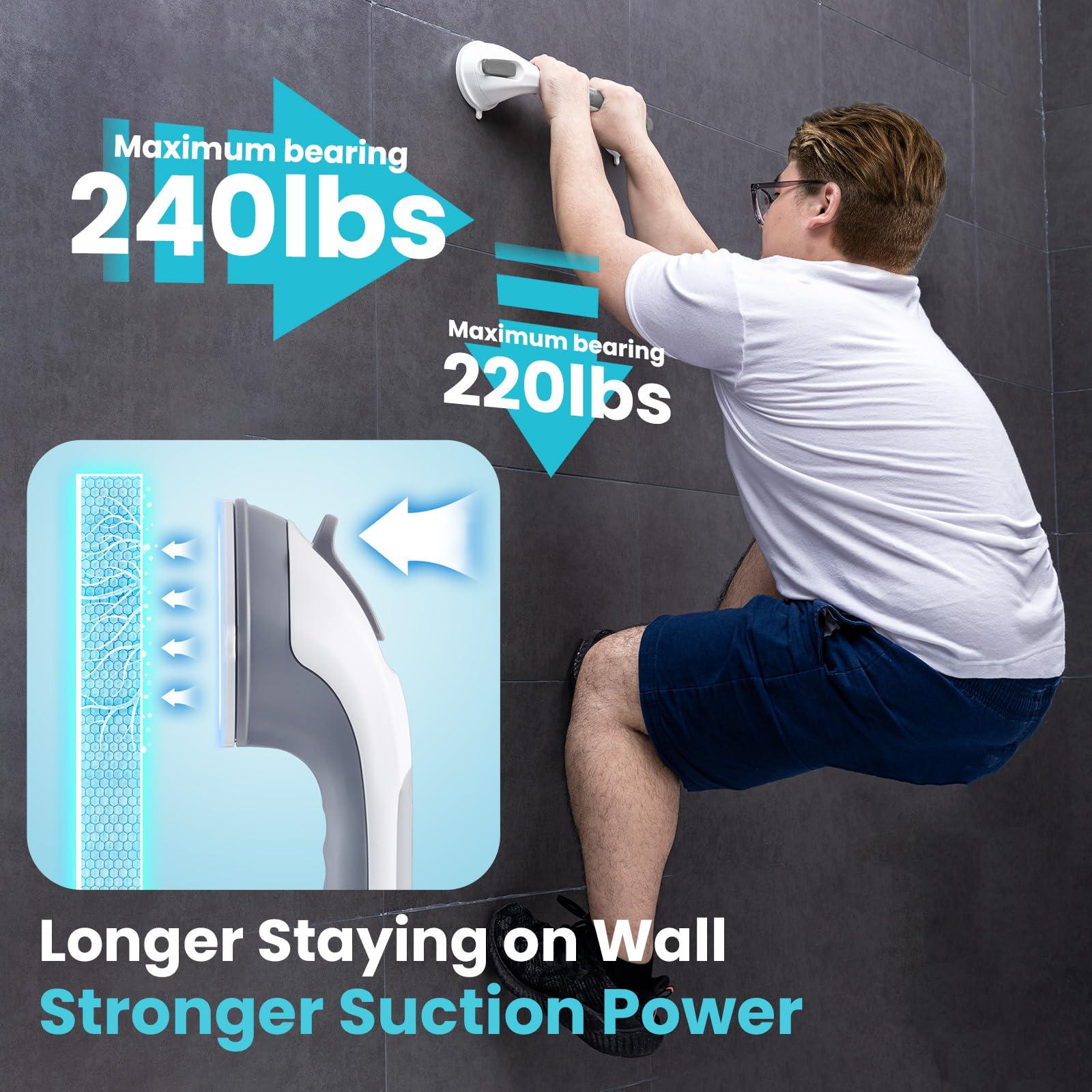 TAILI Shower Grab Bar Set, 16 Inch Suction Cup Grab Bars for Bathroom & Shower, Removable Shower Safety Handle Heavy Duty Bathtub Grip, Grey & Blue - Image 5