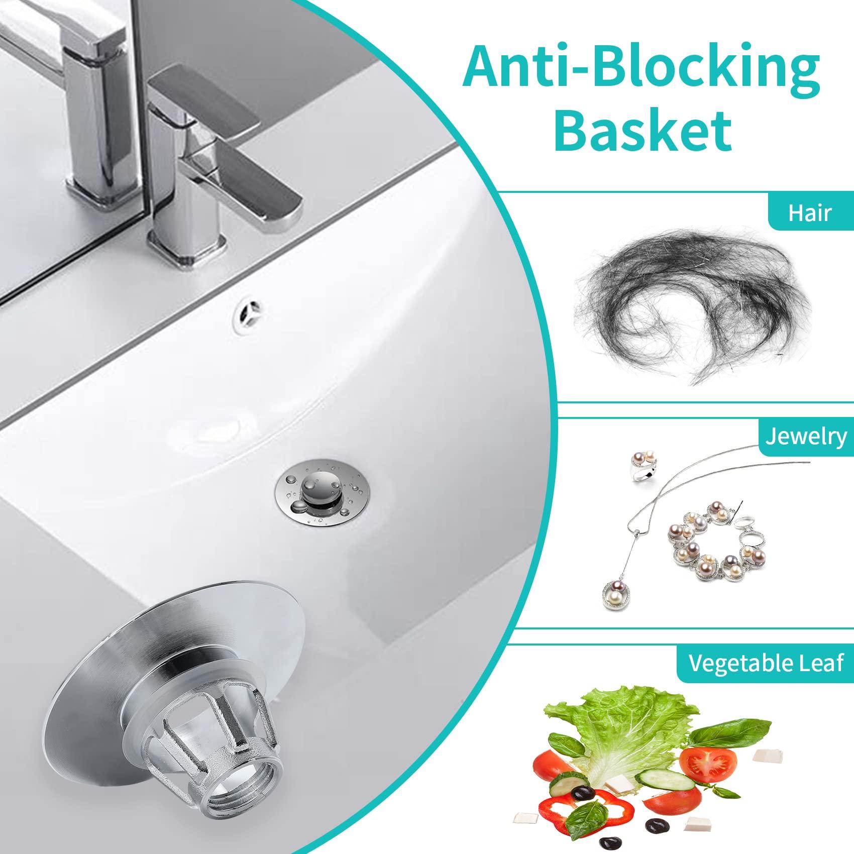 Sink Stopper, Bathroom Sink Drain Strainer with Hair Catcher, for 1.04’’~1.97’’ Drain Hole, Brass Universal Drain Cover, Pop Up Basin Plug - Image 4