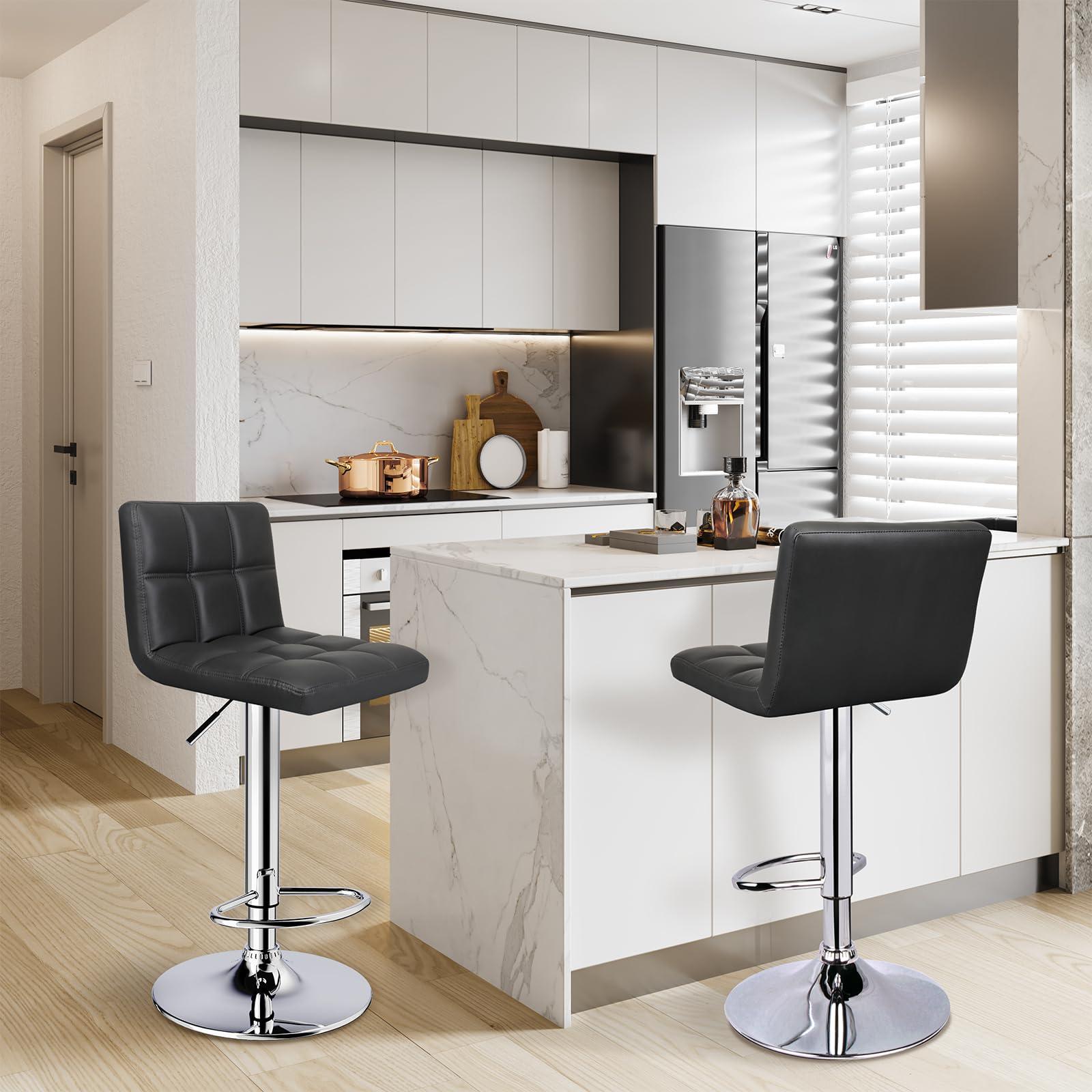 ERGOSEAT 6-Squares Back with Double Needle Adjustable Bar Stools, Set of 2, Black - Image 2