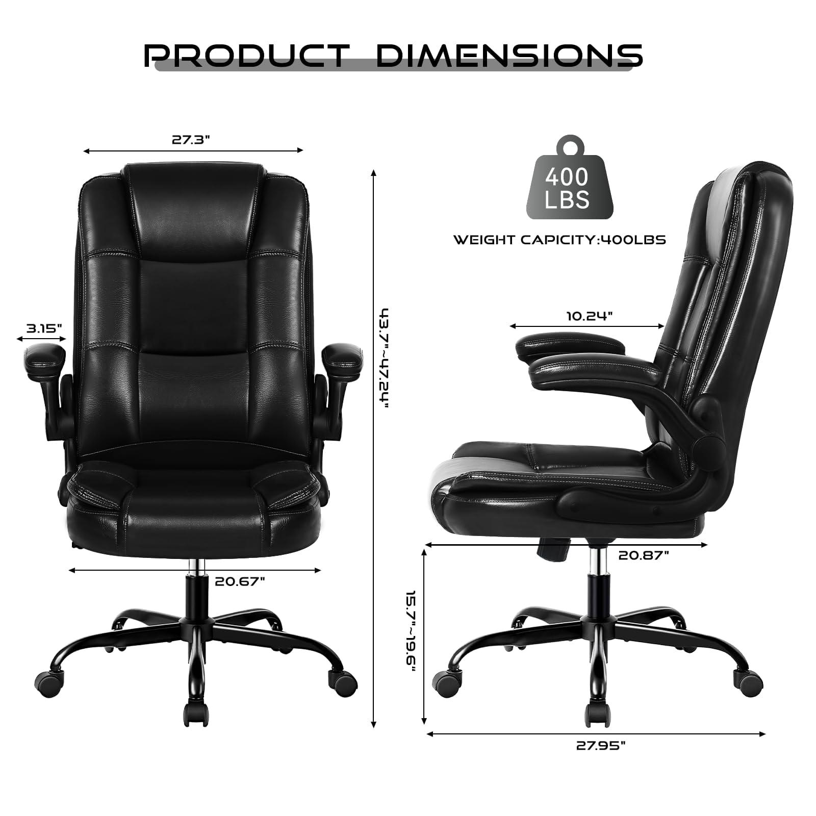 VITESSE Ergonomic Office Chair with Flip-up Armrests, Big and Tall Leather Executive Office Chair, High Back Lumbar Support Home Computer Desk Chair, Heavy and Duty Computer Chair (Black) - Image 3