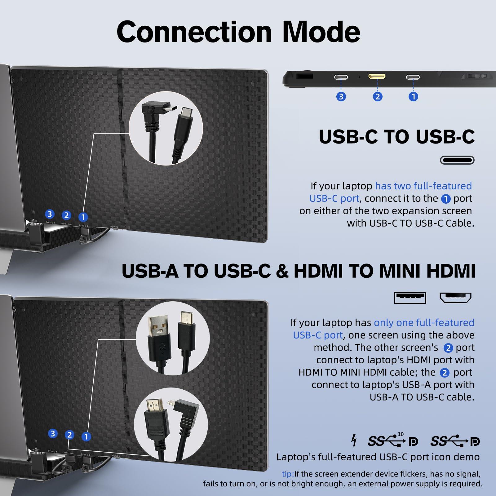 AOKER Laptop Triple Screen Extender - 14" Monitor IPS FHD 1080P HDMI USB-C Detachable Portable Display for 12-17.3 Inch Laptops Compatible with Windows Mac Chrome Surface Metal Base Travel Work Setup - Image 6
