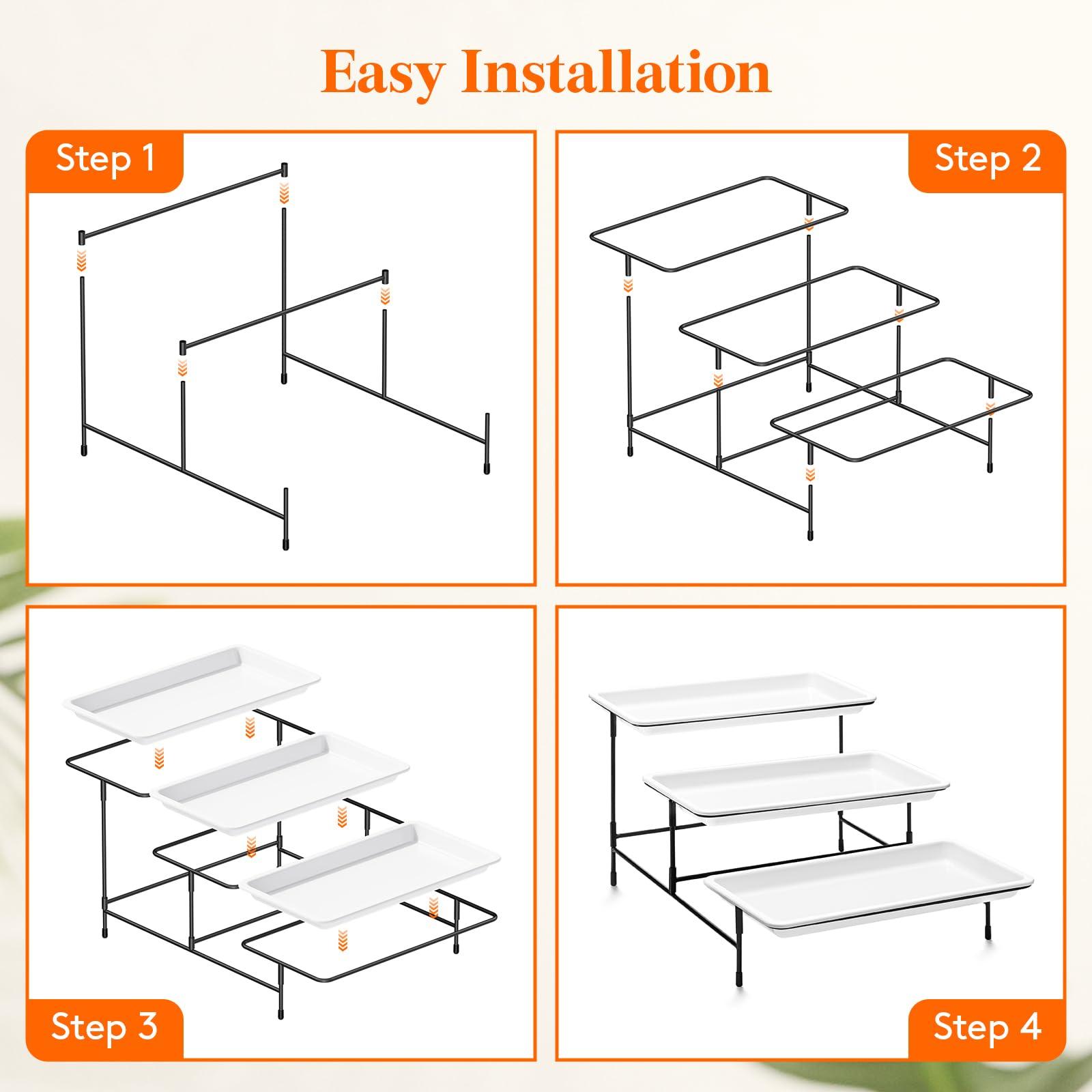 Lifewit Plastic 3 Tier Serving Tray for Party Supplies, 12" x 6.5" Crack-Proof Platters for Serving Food, White Reusable Trays with Black Metal Display Stand for Veggie, Fruit, Cookies, Dessert - Image 10