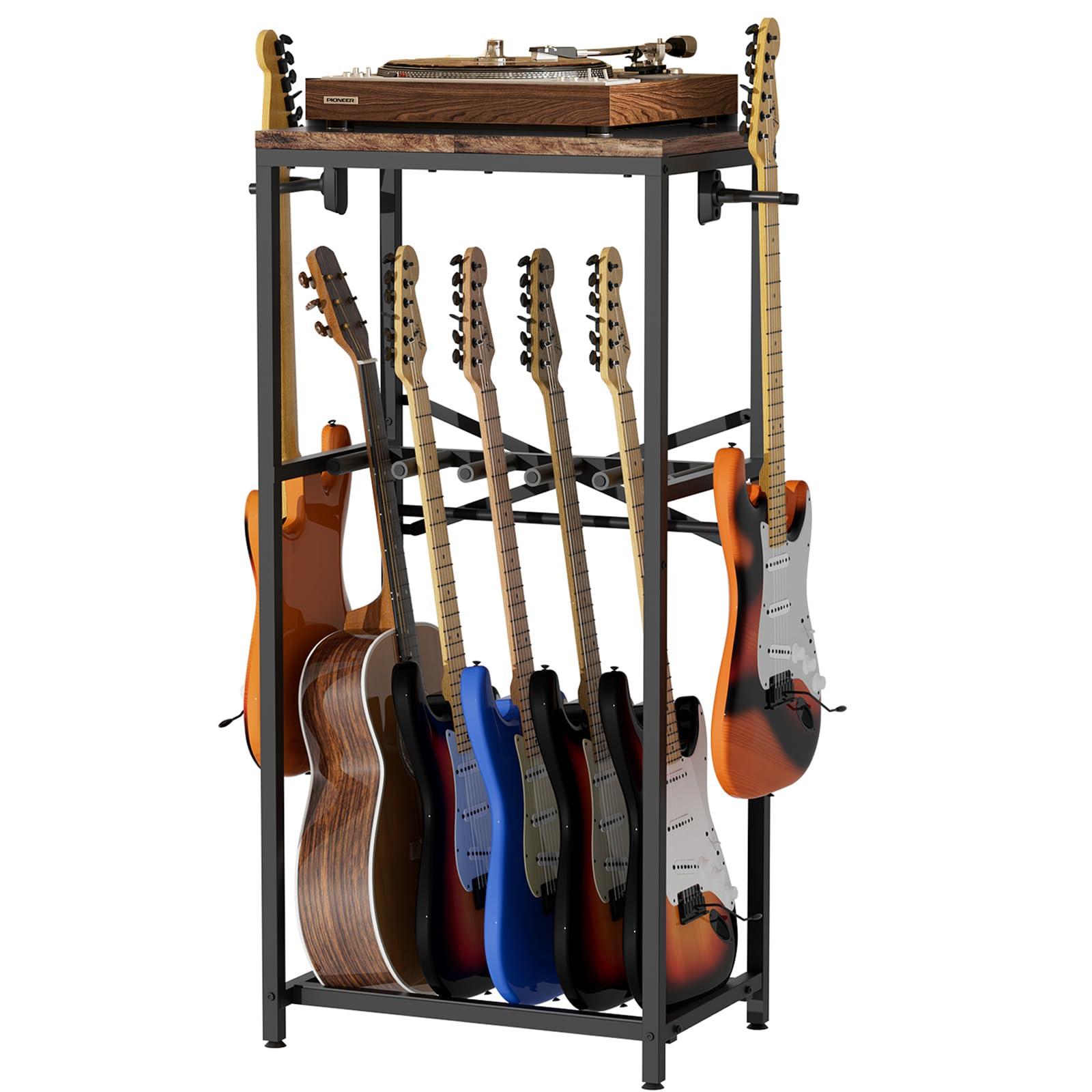 storenization Guitar Stand for Multiple Guitars, Guitar Rack for Acoustic Guitar, Electric Guitar, Bass and Ukulele, Rustic Guitars Display Stand with 2 Guitar Hangers