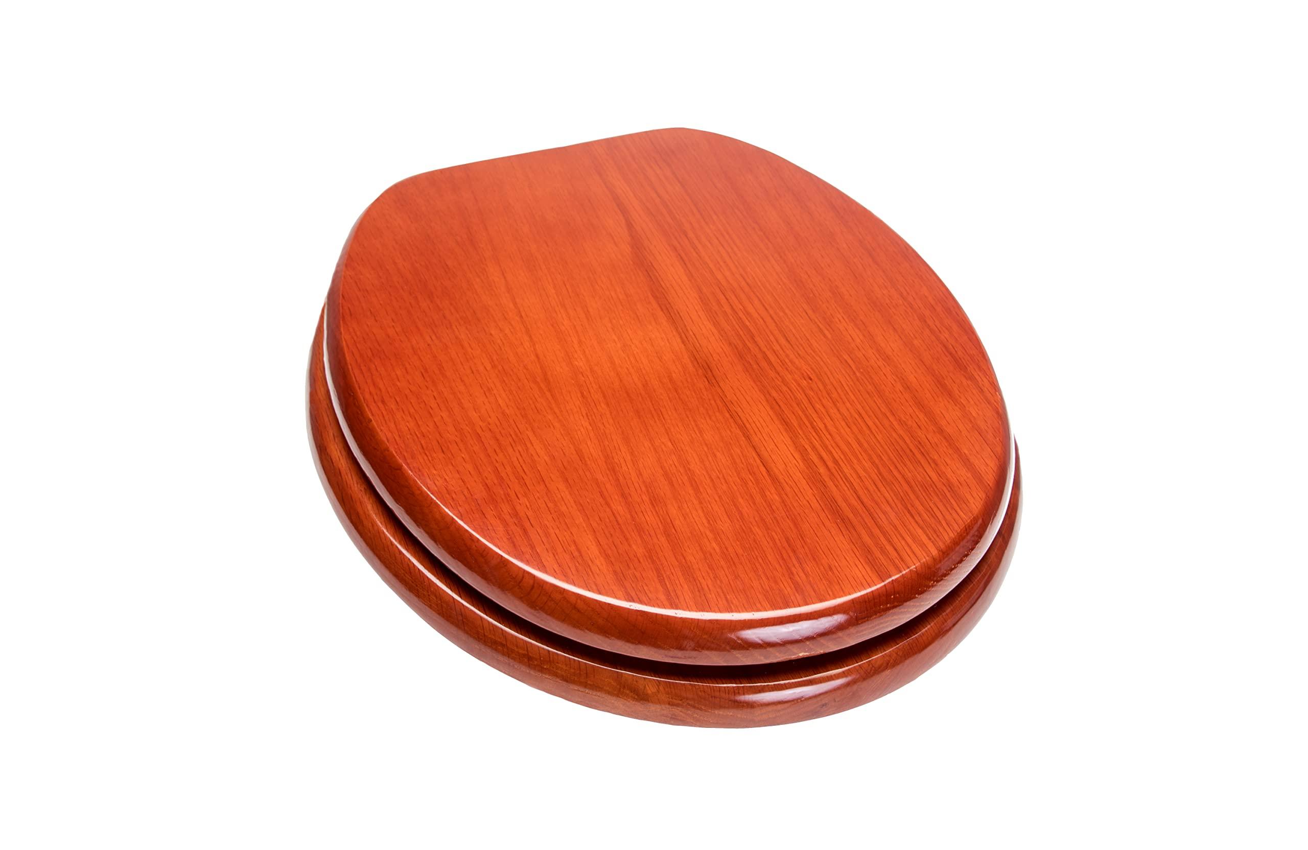 Bath Décor 5Q1R2-15BN Solid Oak Traditional Design Toilet Seat with Solid Metal Hinges, Round, Cherry with Brushed Nickel