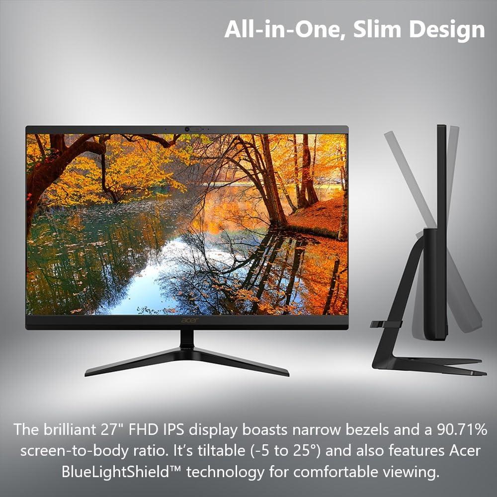 acer Aspire C27-1800-UR12 AIO Desktop | 27 Inch Full HD IPS Display | Intel Core i5-12450H | UHD Graphics | 16GB DDR4 | 1TB PCIe Gen 4 SSD | Wireless Wi-Fi 6E | Wireless Keyboard & Mouse - Image 2