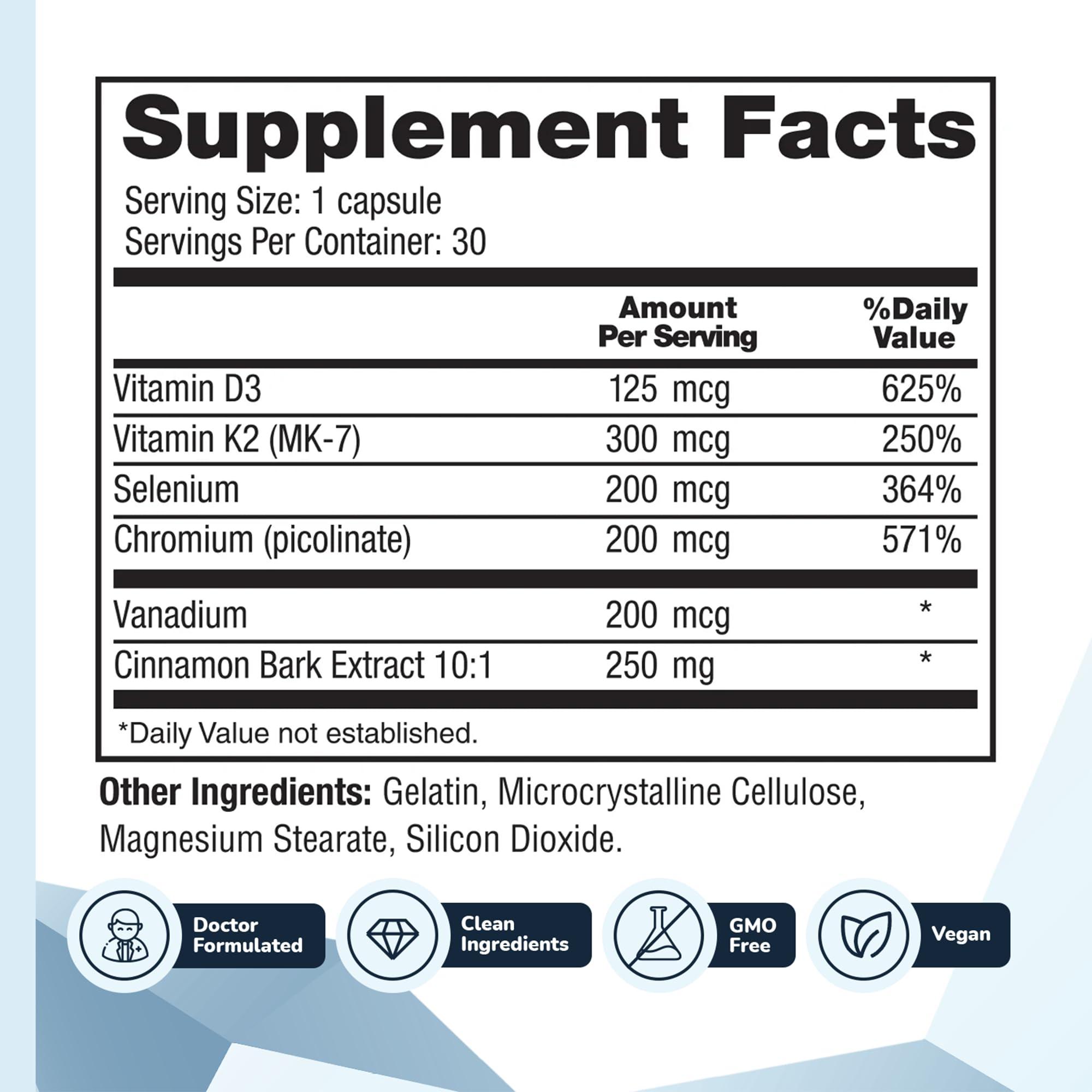 CinnaChroma Capsules - Cinnamon Supplements with 10:1 Extract, Chromium, Vanadium, Selenium, Vitamin D3 & K2 - Natural Sugar Blocker - 30 Capsules, 1 Month Supply - Image 3