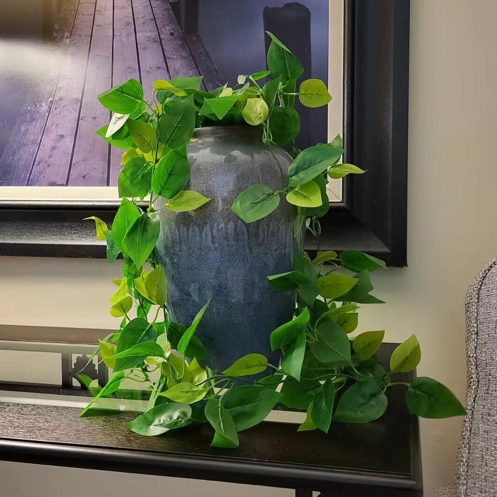 BLEUM CADE Fake Hanging Plants, 2pcs Artificial Hanging Plant, Faux Pothos Vines Hanging Plant Greenery for Wall Home Living Room Indoor Outdoor Decor (No Baskets) - Image 4