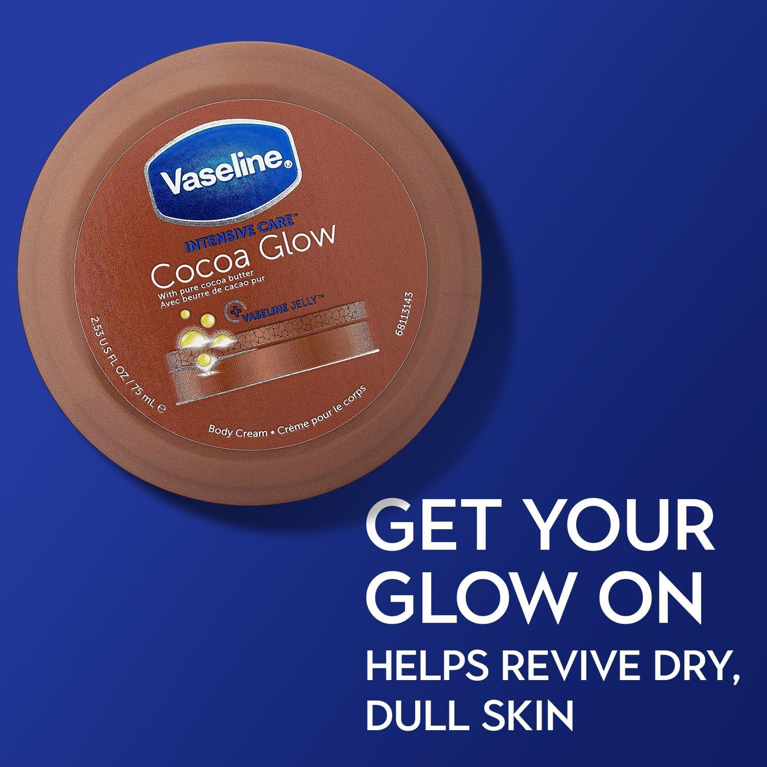 Vaseline Cocoa Glow Body Cream 6-Pack – Pure Cocoa Butter 48H Moisturizing Cream for Dry Skin, Travel-Size, 2.53 Fl Oz Ea - Image 3