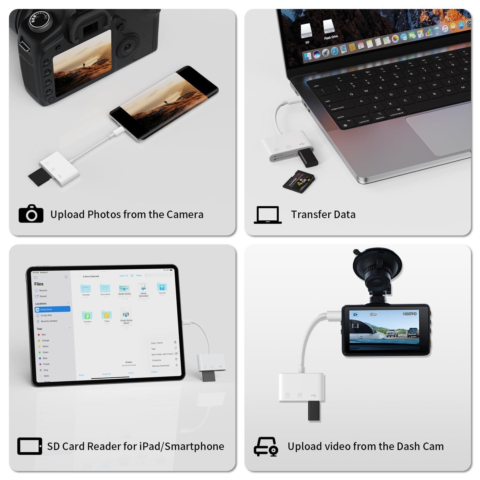 USB C SD Card Reader, SD Card Adapter with SD MicroSD USB 3 Ports, Meliya USBC Memory Card Reader for iPhone 16/15 Pro Max, iPad Pro/Air/Mini, Mac, MacBook Pro/Air, Android Phone Tablet (USB-C Port) - Image 4