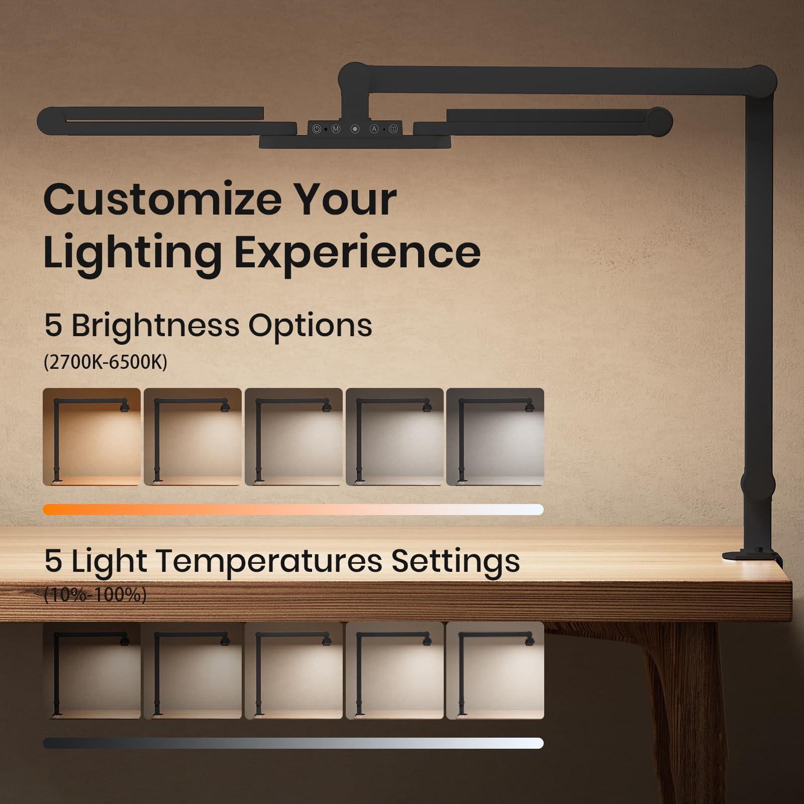 Ultra Bright Architect Desk Lamp with Clamp,Transformable LED Desks Lamp for Home Office,Tall Overhead Led Desk Light[41" Long Dimmable Light Bar],24W Auto Dimmable Desks Lights for Drawing Hobby Use - Image 4