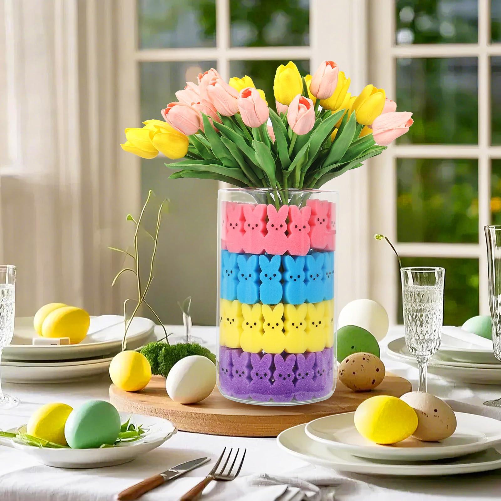 Lettry Easter Decorations, 64pcs Cute Sponges Bunnies Vase Filler, Spring Indoor Decor for Tiered Tray andTable Decorations(Mixed Colors) - Image 6