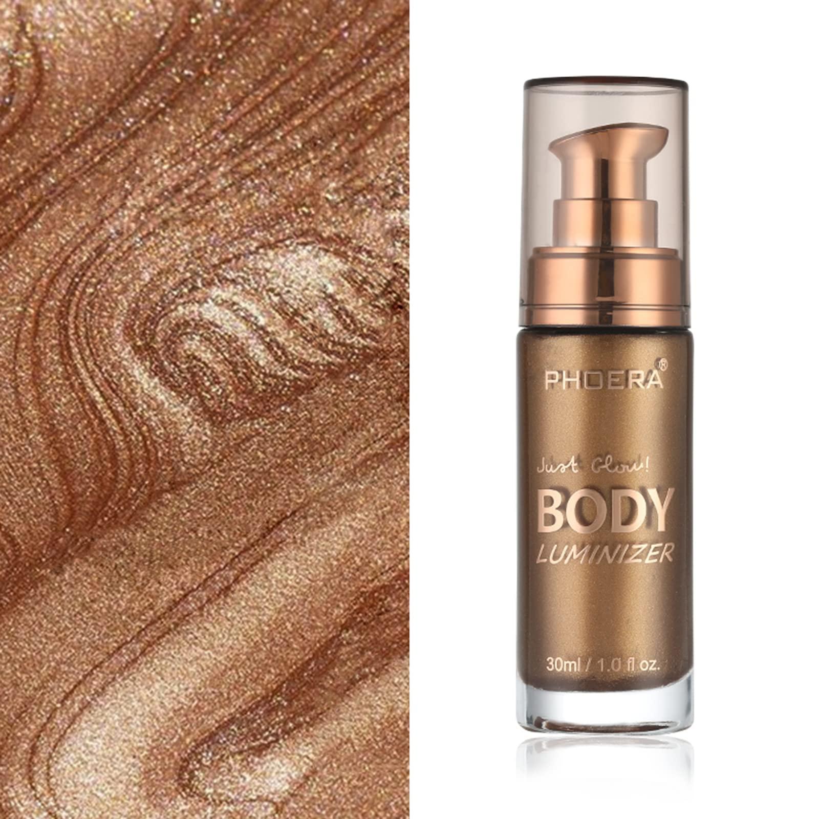 Body Shimmer Oil, Waterproof Long Lasting Moisturizing Body Luminizer Glow For Face , Liquid Illuminator Highlighter 1oz/Jars, Makeup Brush Include (Glistening Bronze #03) - Image 3