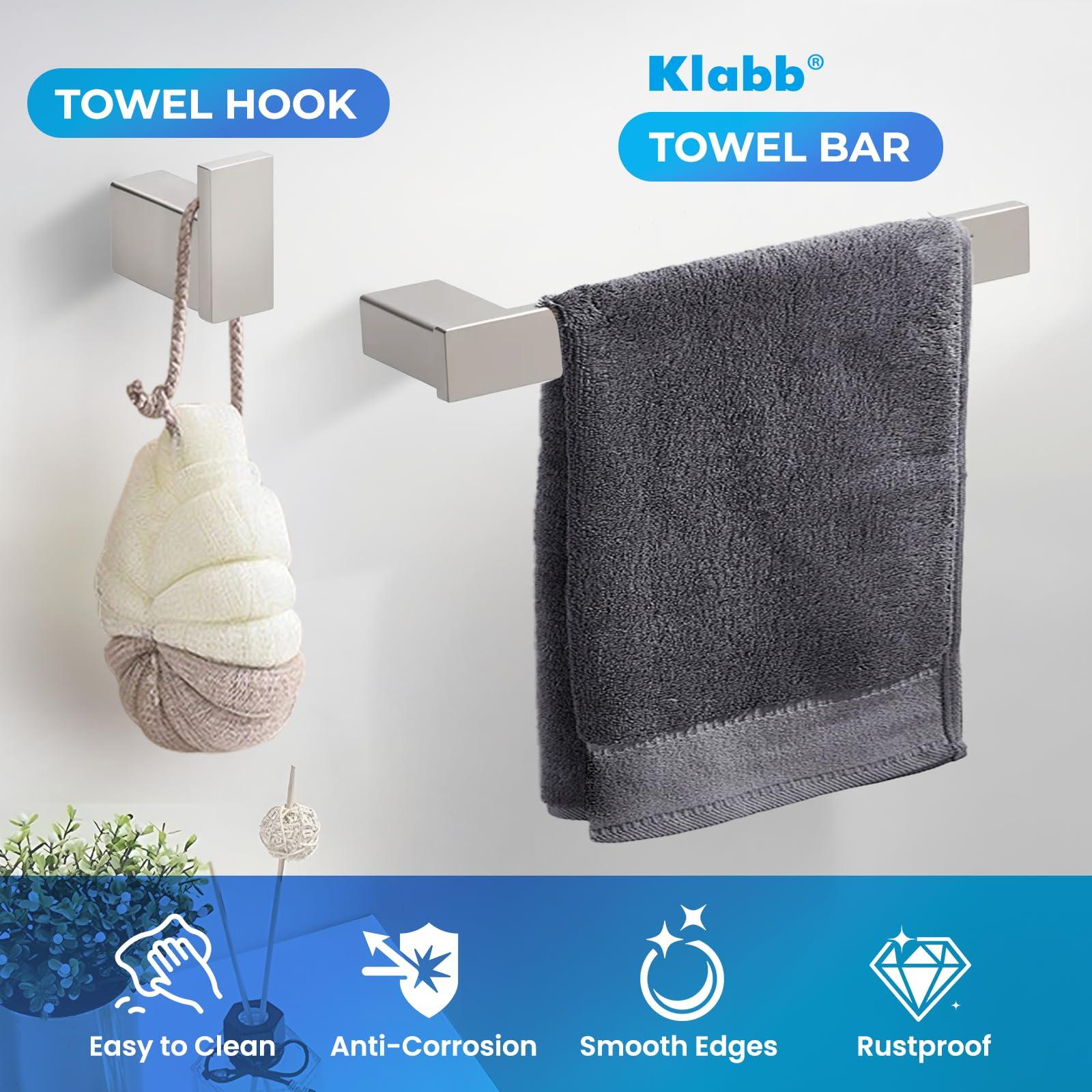 Klabb 4 Piece Metallic Silver Bathroom Hardware Set, 24 Inch Towel Bar, SUS304 Stainless Steel Bath Towel Bar Set, Bathroom Wall Mounted Towel Rack. - Image 6