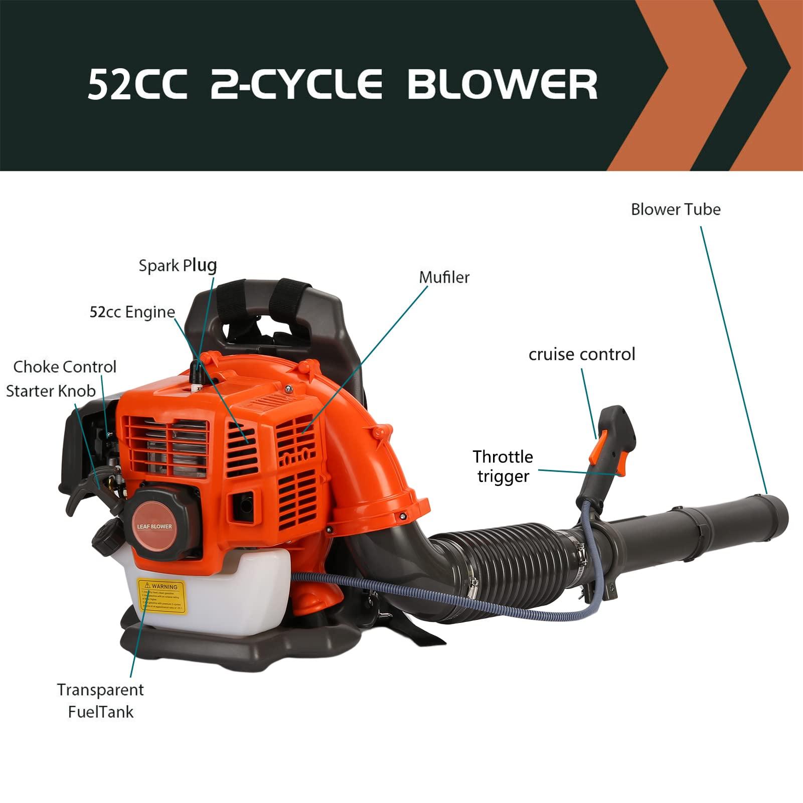 Backpack Gas Powered Leaf Blower, 52CC 550CFM 3HP 2 Stroke Grass Lawn Blower Air Cooling Gasoline Backpack Grass Blower with Air-Cooled, Snow Blower for Outdoor (550CFM 52CC) - Image 7
