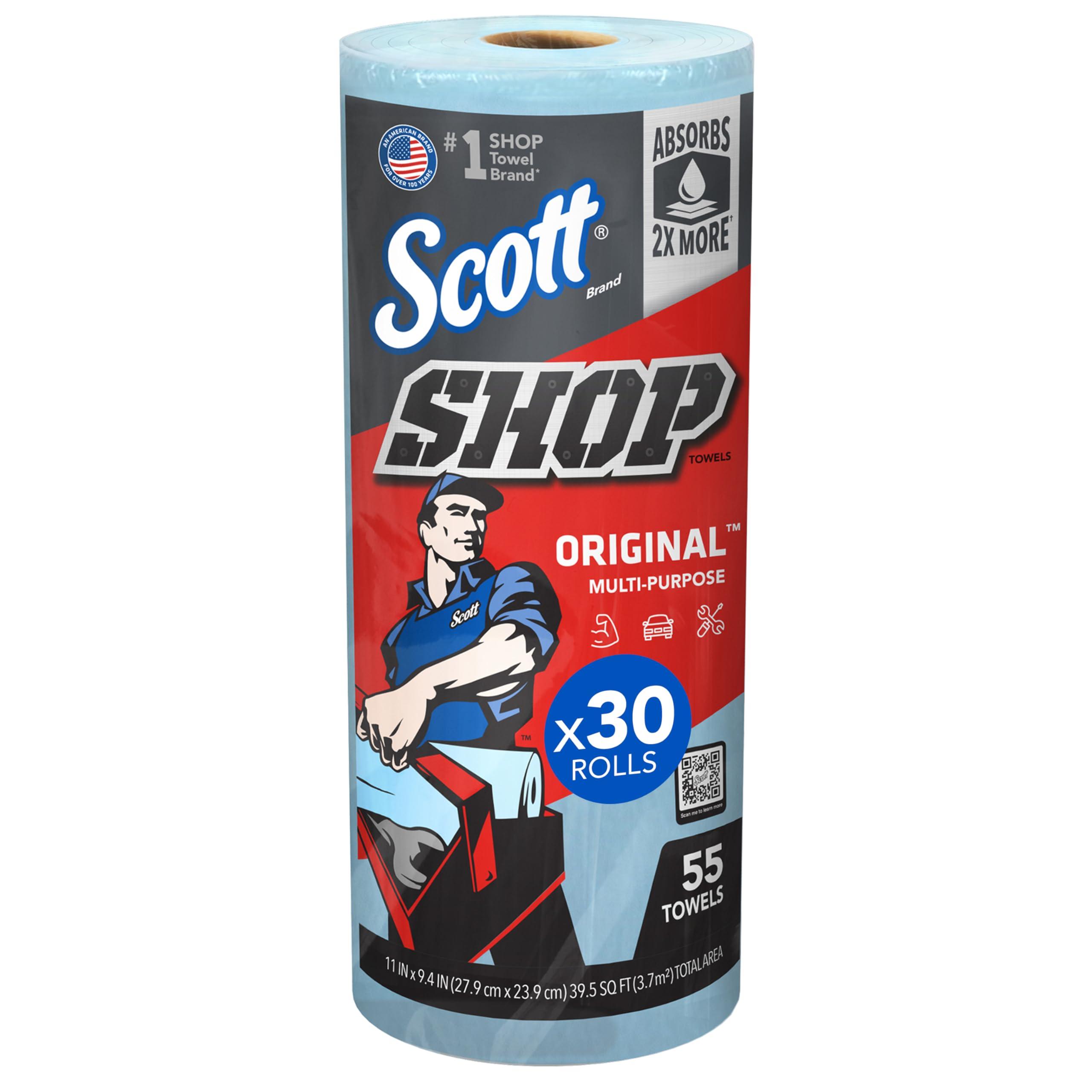 Scott Shop Original Blue Towels (75130), 9.4"x11" Cloth-like Paper Towel (30 Rolls of 55 Sheets, 1,650 Sheet Total)