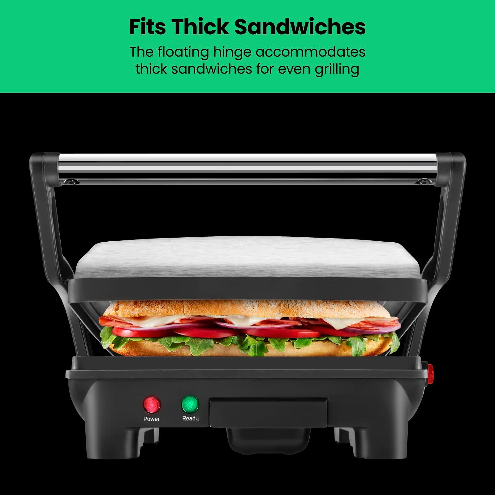 Chefman Panini Press Grill and Gourmet Sandwich Maker Non-Stick Coated Plates, Opens 180 Degrees to Fit Any Type or Size of Food, Stainless Steel Surface and Removable Drip Tray, 4 Slice, Black - Image 8