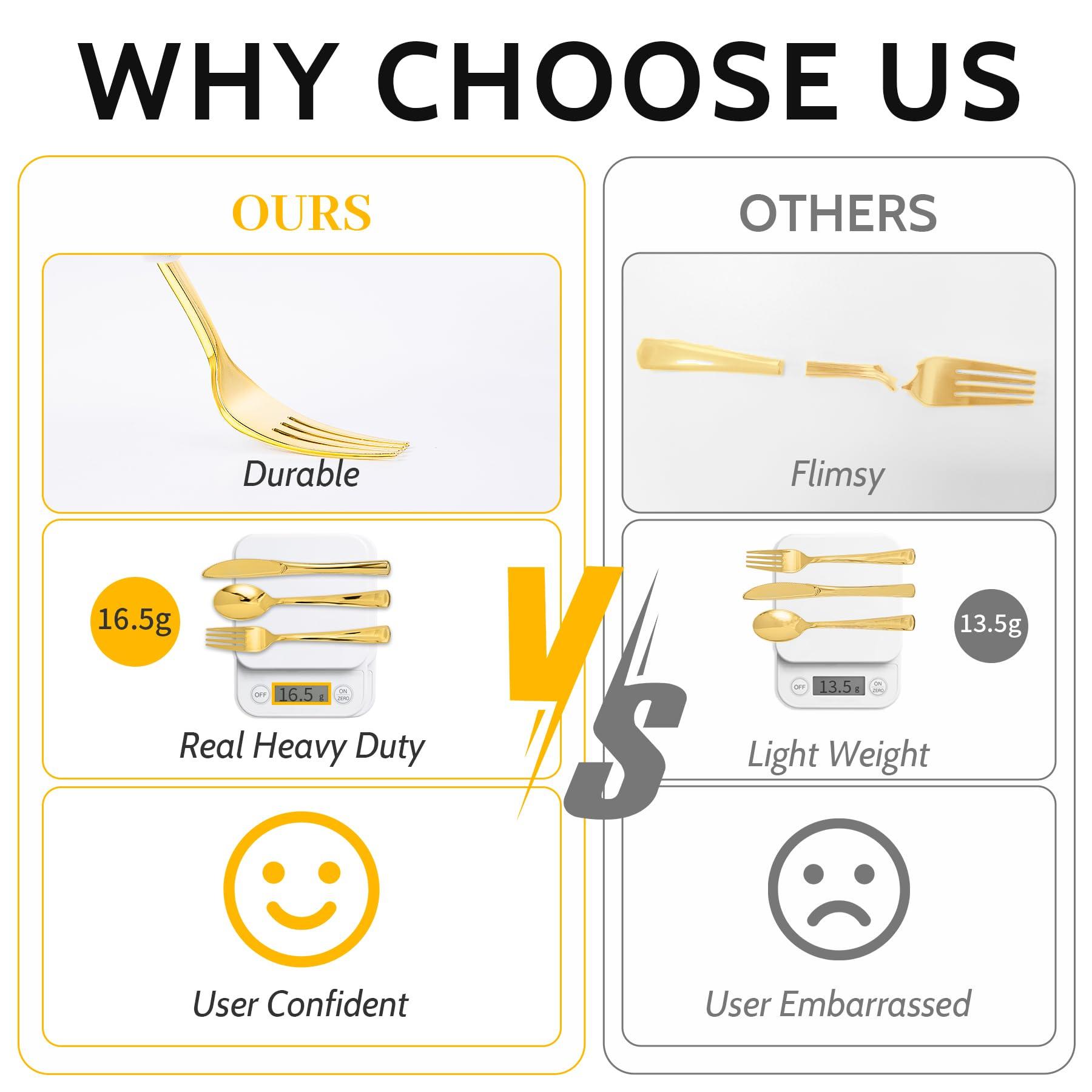N9R 300PCS Gold Plastic Silverware, Heavy Duty Gold Plastic Cutlery Set Disposable Flatware Dinnerware, 100 Forks, 100 Spoons, 100 Knives, Perfect for Party, Wedding and Daily Use - Image 4