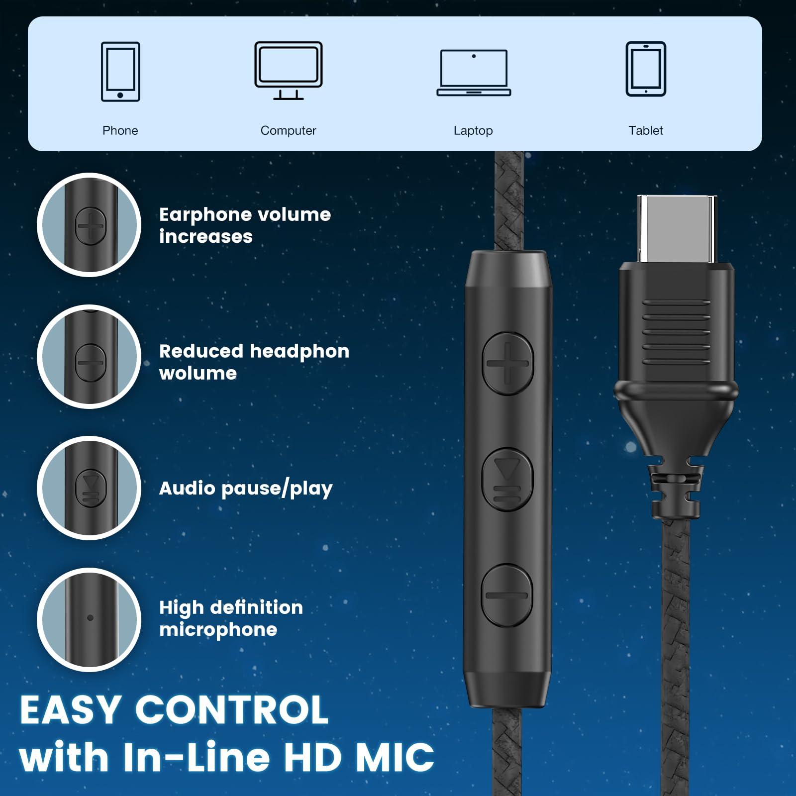 Cowyawn USB C Headphones Wired, Over Ear USB C Wired Headphones with Microphone, Volume Control, HD Stereo Sound, Foldable USB Type C Headphones for Adult/Teens/Chromebook/Laptop/Computer/iPhone,Black - Image 5