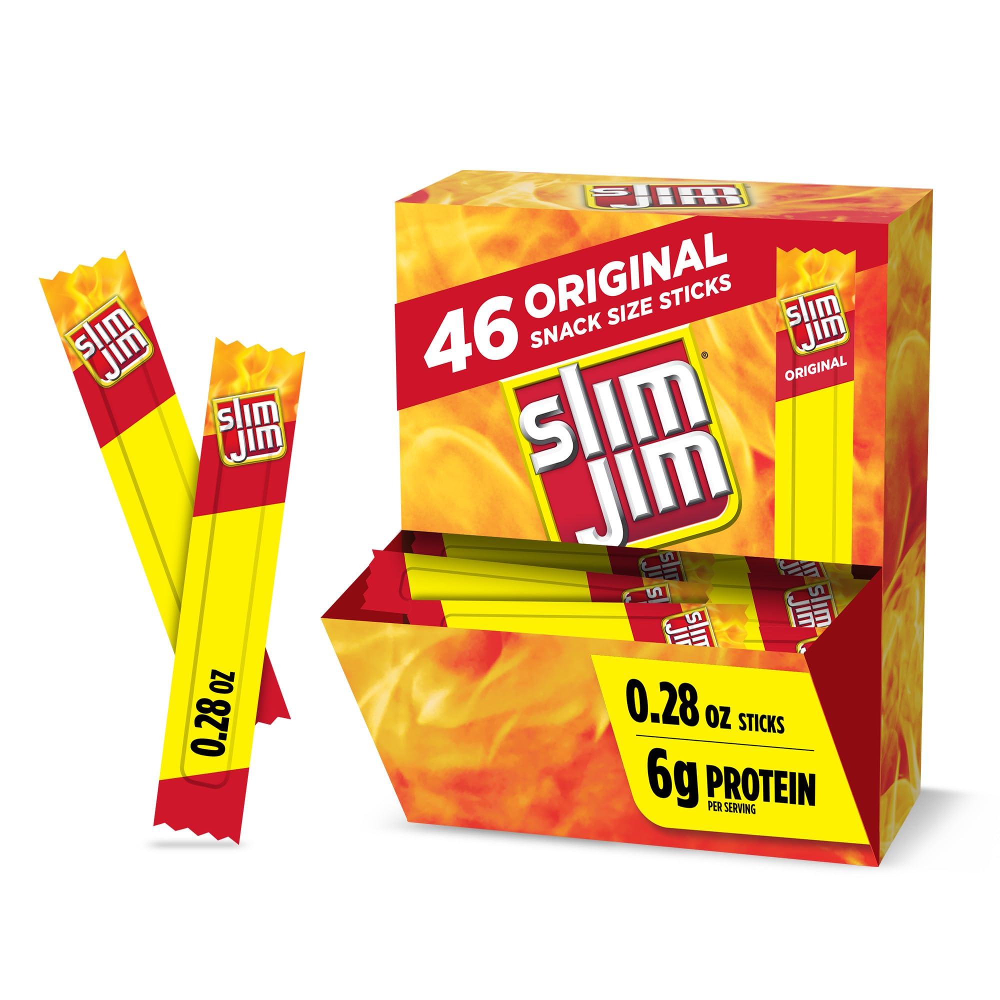 Slim Jim Smoked Meat Sticks, Original Flavor, 6g Protein Per Serving, Snack Size, Camping Snack, 0.28 oz. (46 Count)