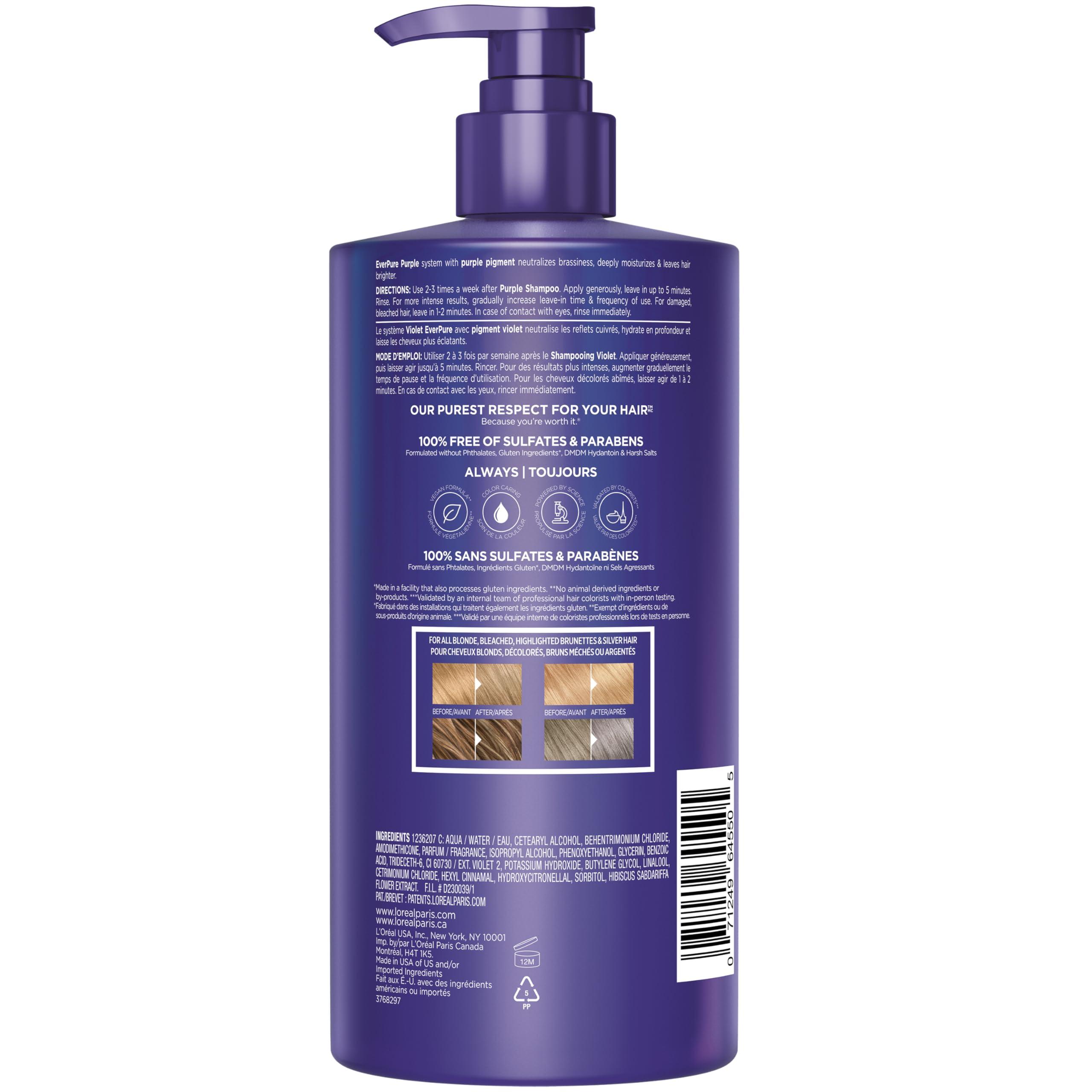 L’Oreal Paris Sulfate Free Brass Toning Purple Conditioner for Blonde, Bleached, Silver, or Brown Highlighted Hair, EverPure, 23 Fl Oz (Packaging May Vary) - Image 10