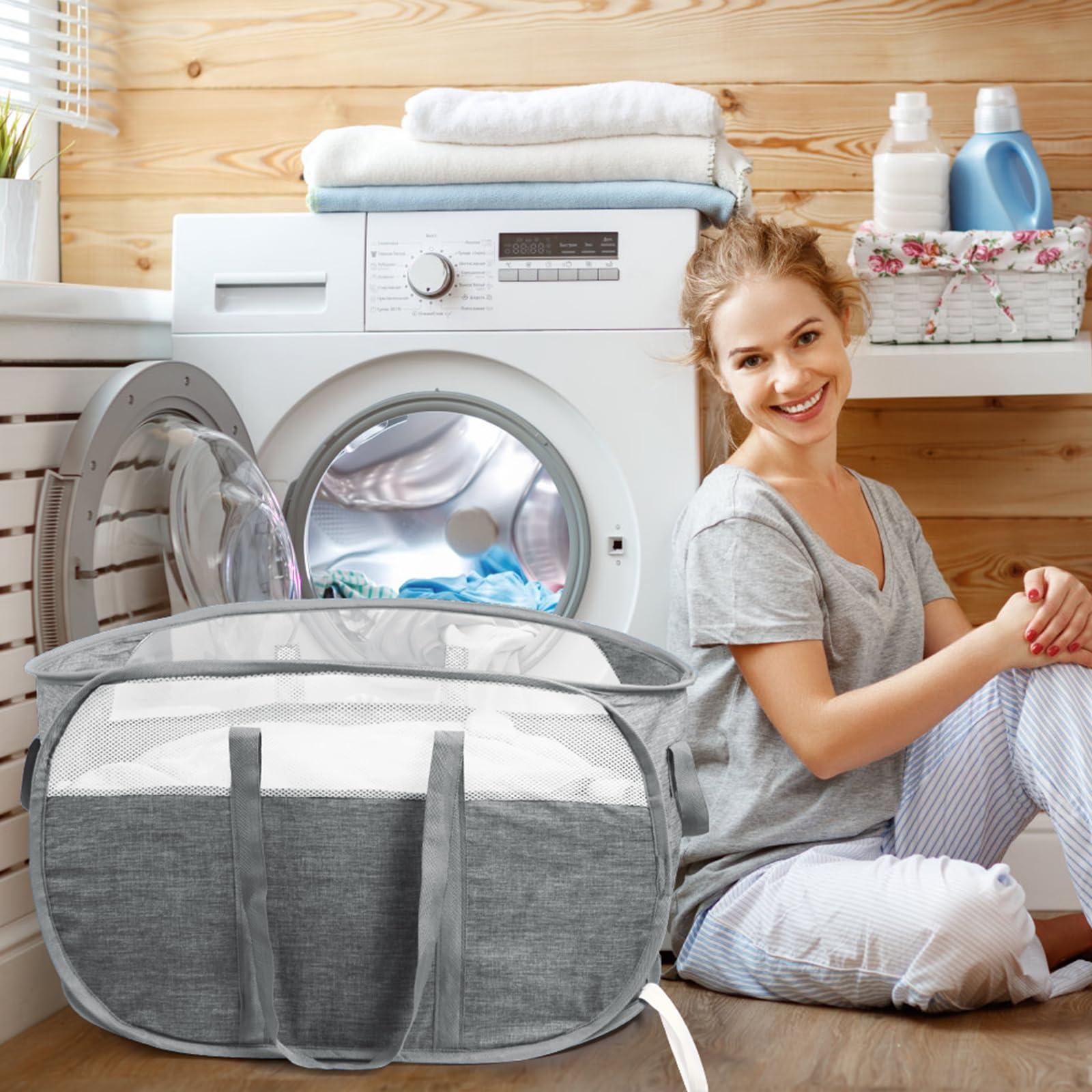 Collapsible Laundry Baskets, Tear Proof Pop Up Laundry Hamper with Dual Handles, Durable Foldable Laundry Basket, Easy to Carry Laundry Hamper for Home, Laundry Room, Bedroom, Dorm, Travel Grey - Image 2