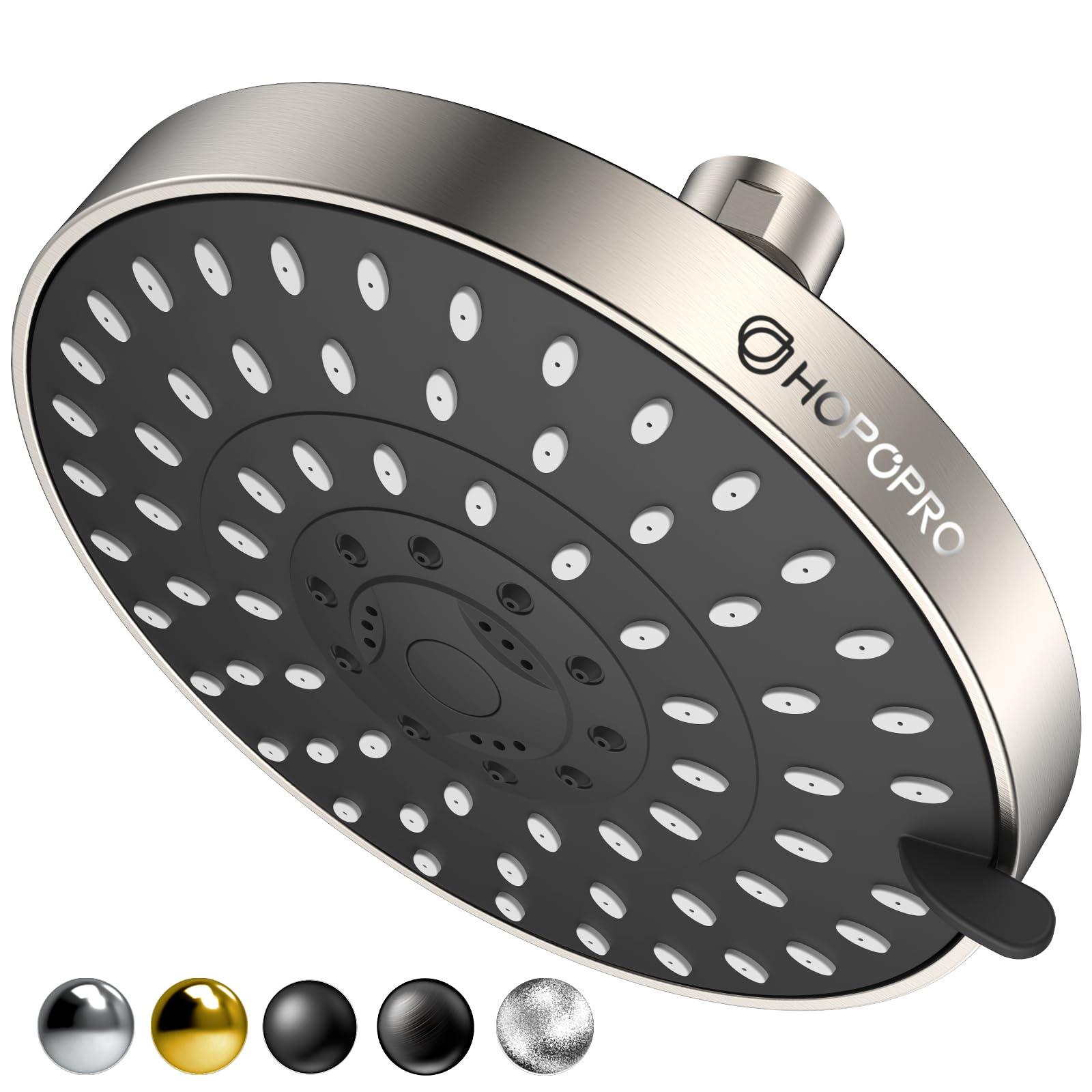 HOPOPRO 5-Mode High Pressure Shower Head - The Washington Post, NBC News, Today TV Show Recommended - High Flow Fixed Showerheads (6 Inch Brushed Nickel) - Image 1