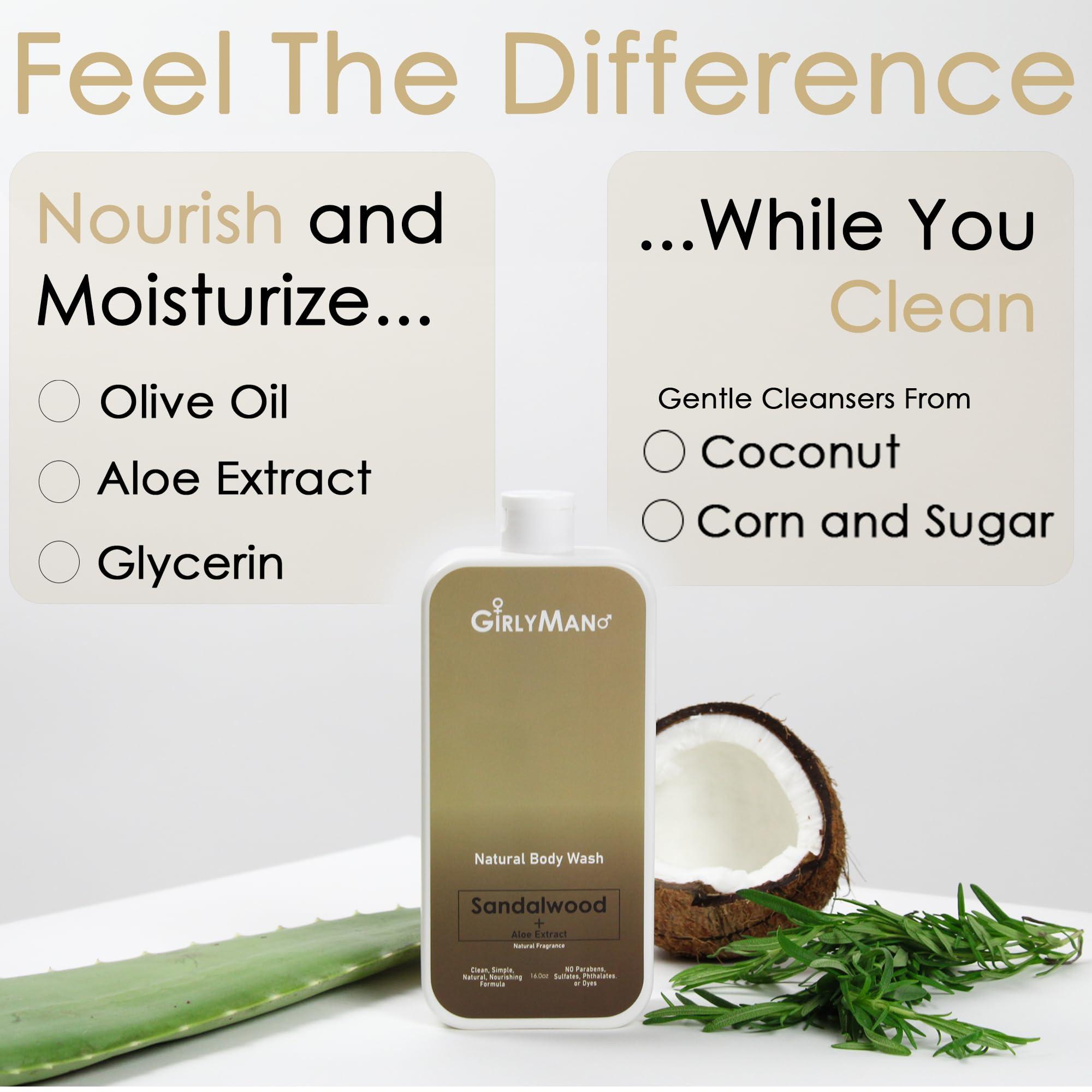 GirlyMan Natural Body Wash - Made with Olive Oil & Aloe Extract, No Artificial Fragrance, PH Balanced, Gentle Formula, Nourishing Ingredients, Family Owned (Sandalwood) - Image 8
