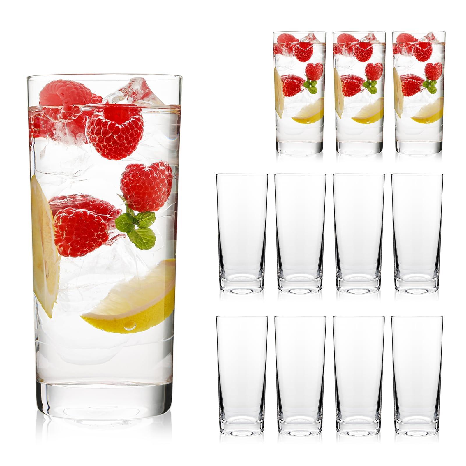 OUWO Highball Glasses Set of 12, 16oz Tall Drinking Glasses, Water Glass for Kitchen, Tom Collins Glasses, Mojito Glass Cups, Cocktail Glasses for Bar Glassware