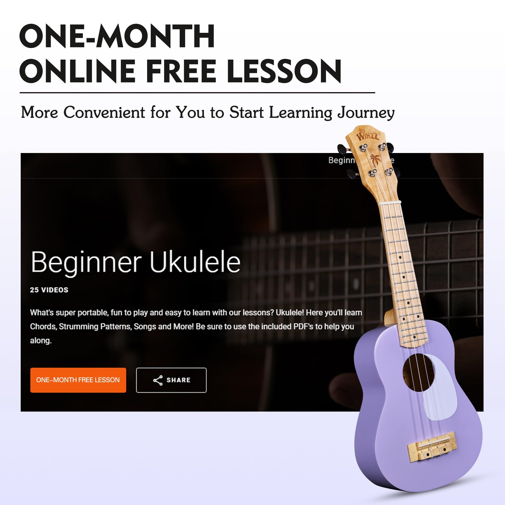 WINZZ Soprano Ukulele for Beginners, 21 Inch Hawaiian Wood Ukelele Kit for Kids Adult Student Starter, Professional Uke Pack Bundle w/Free Lessons, Case, Pickguard, Capo, Strap, Picks, Purple - Image 6