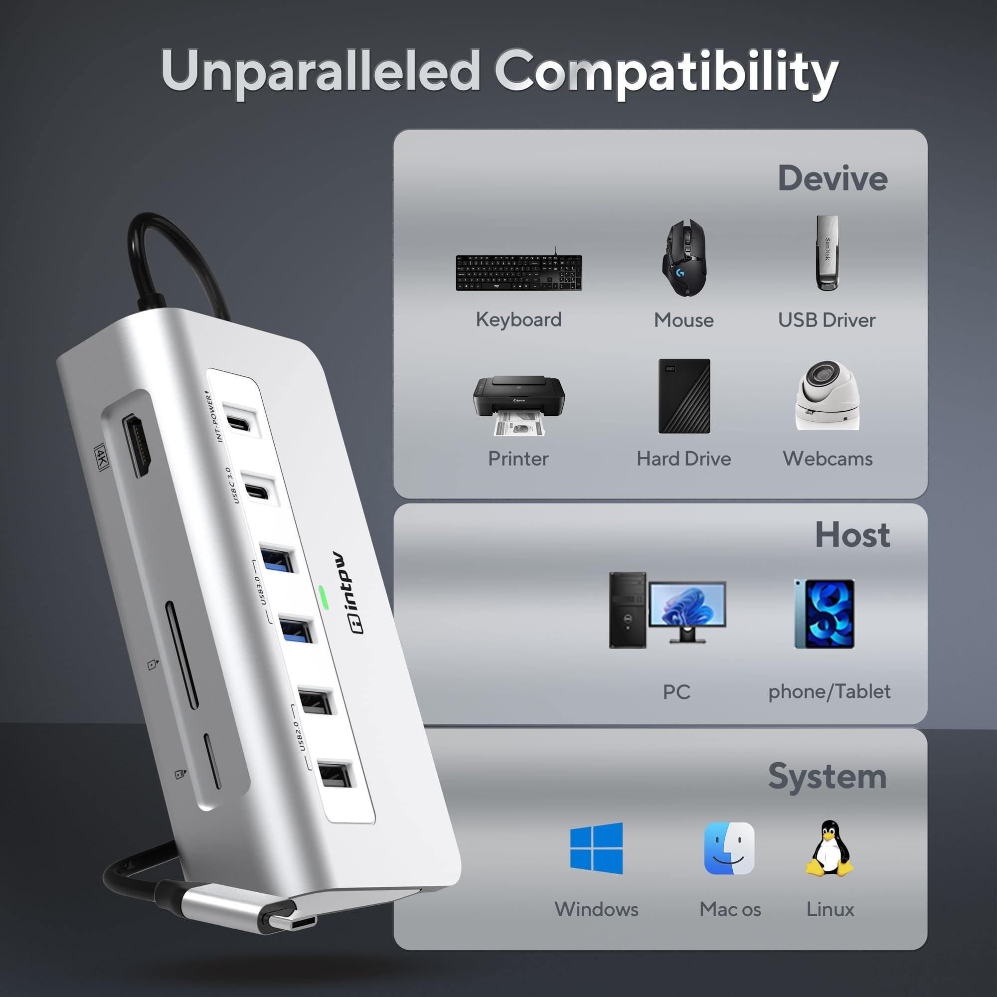USB C Hub, INTPW 9-in-1 USB C Hub Multiport Adapter with 4K HDMI, PD 100W, Type-C and 2 USB A 3.0 5Gbps, 2 USB A 2.0, SD/TF Card Reader, Aluminum USB Hub for Laptop, iPhone 16/15 Series, MacBook, iPad - Image 8