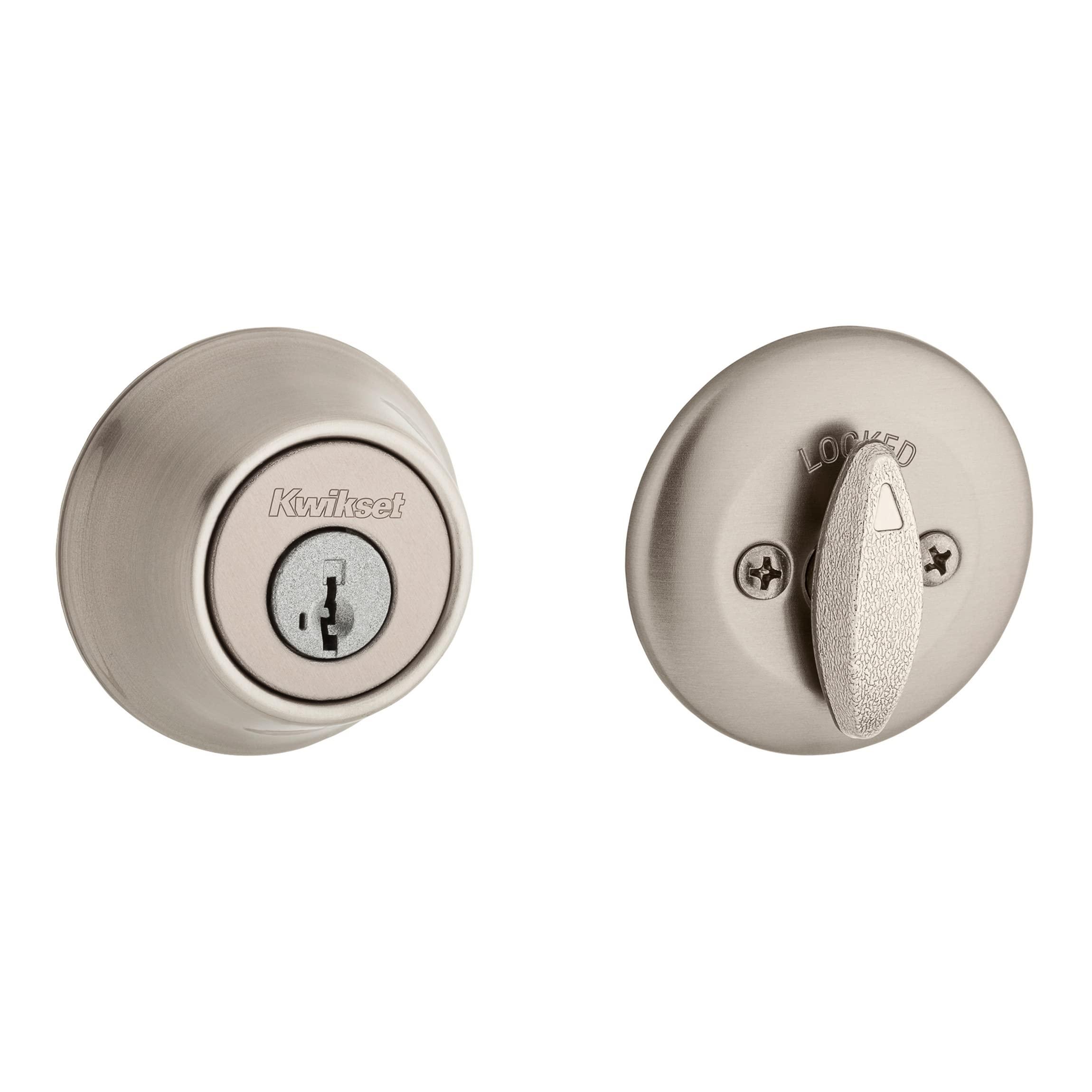 Kwikset 660 Deadbolt Deadbolt Lock, Satin Nickel Round Exterior Keyed Front Entry Door, Pick Resistant SmartKey Rekey Security, Single Cylinder Dead Bolt, with Microban Protection - Image 2