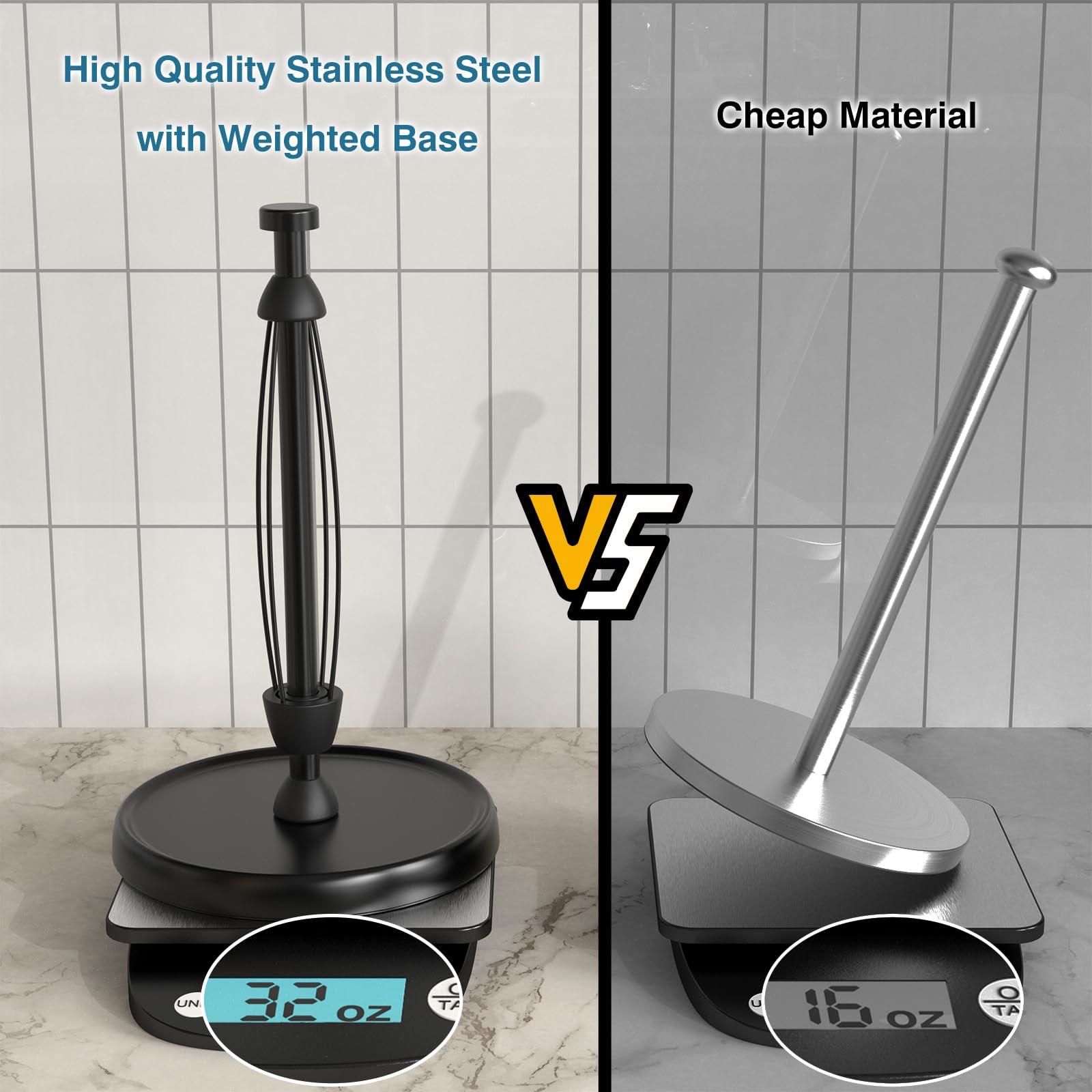 Paper Towel Holder Countertop, One-Handed Tear, Stainless Steel, Weighted Base, Black, Paper Towel Roll Holder Stand with Ratchet Mechanism for Kitchen Bathroom Farmhouse Essentials Decor Accessories - Image 7