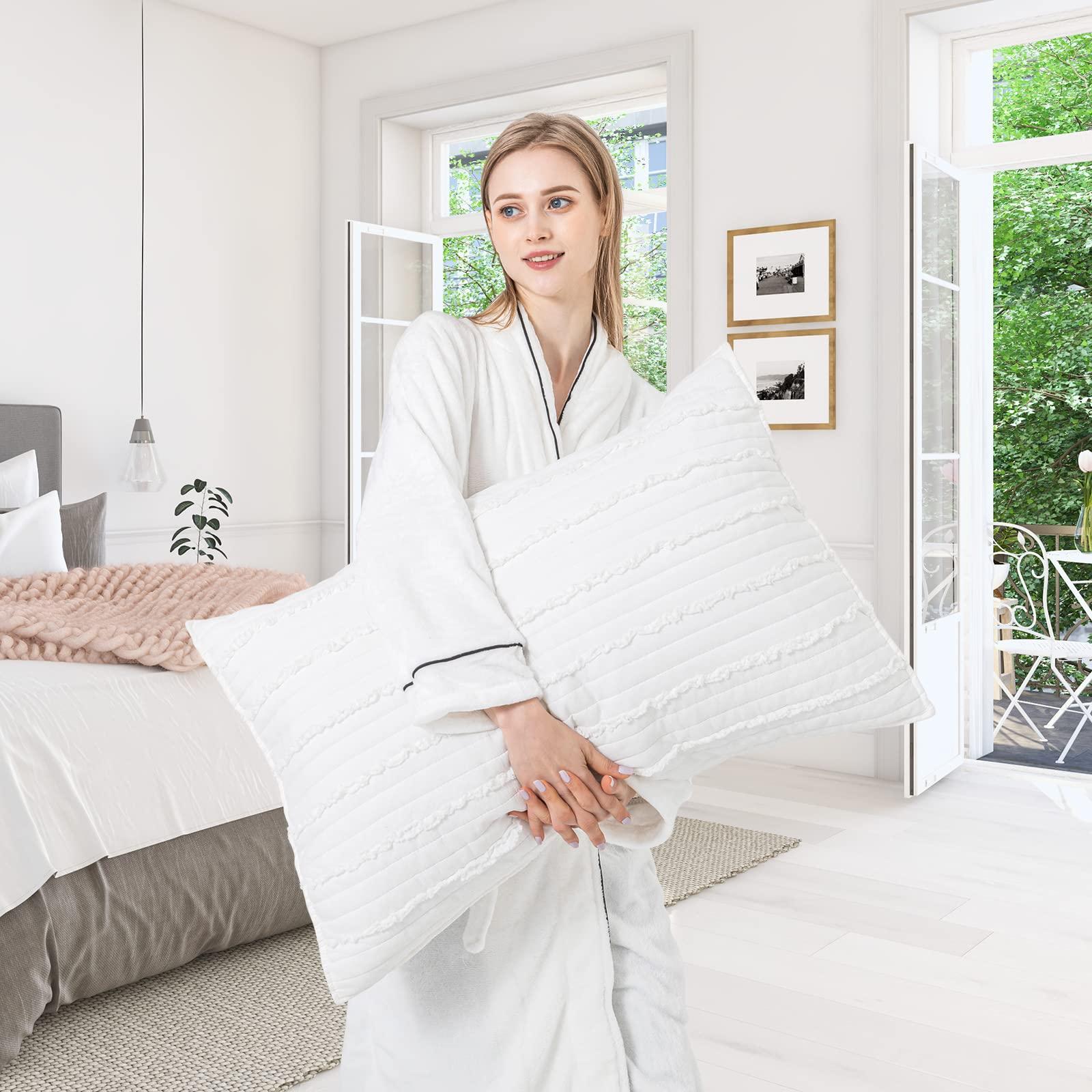 BOSOWOS Standard Size Pillow Shams Set of 2, Ultra Soft Breathable 20 x 26 Inches Pillow Case Envelope Closure, Microfiber Farmhouse Bed Pillowcases for Easy Care, White - Image 2