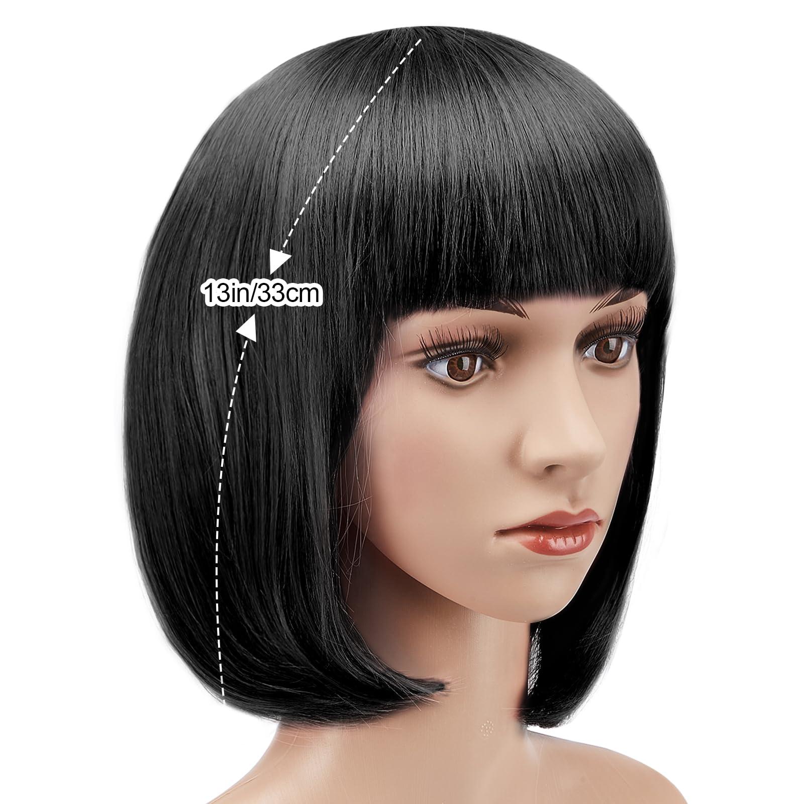 AGPTEK 13 Inches Straight Heat Resistant Short Bob Hair Wigs with Flat Bangs for Women Cosplay Daily Party - Black - Image 8