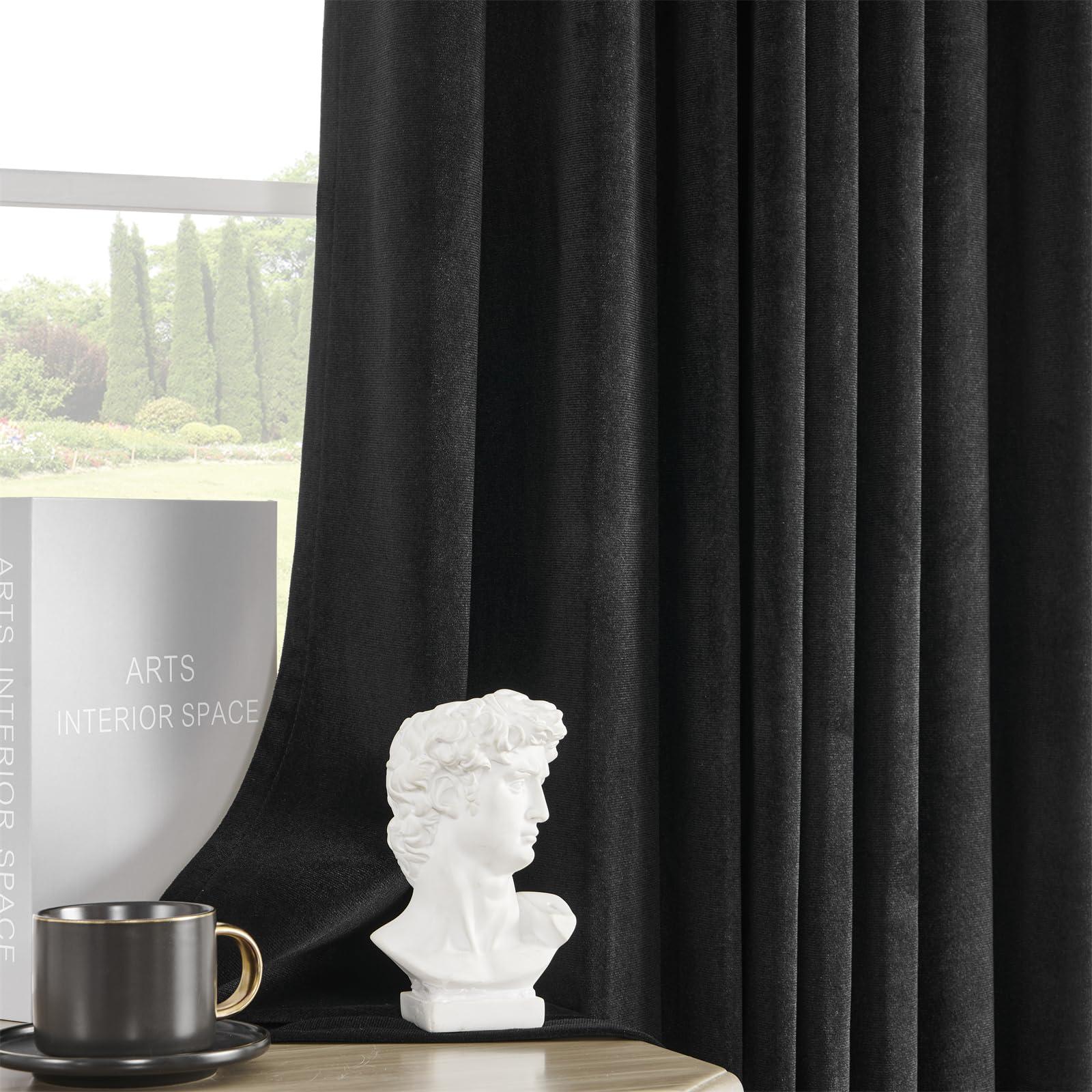 Joydeco Black 100% Blackout Curtains 84 Inch 2 Panels, Luxury Thermal Insulated Black Velvet Curtains for Bedroom Living Room, Soundproof Blackout Window Drapes, Rod Pocket & Back Tab (52W x 84L) - Image 8