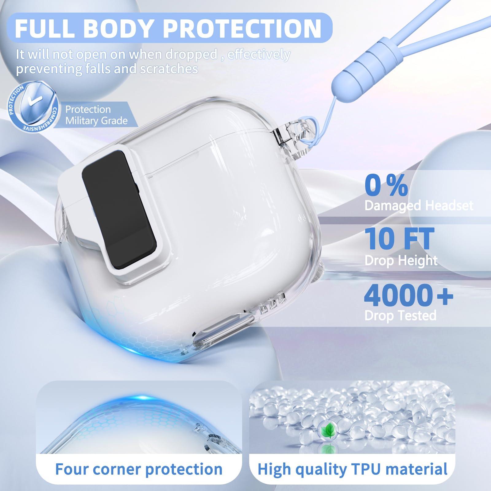 Safety Lock for Airpods 4 Case, Clear for Apple Airpod 4 Case 2024 USB-C, Compatible with MagSafe, for Airpod 4 Case Cover with Cleaner Kit for Women, Auto Pop-Up Lid with Lanyard and Keychain, Black - Image 4