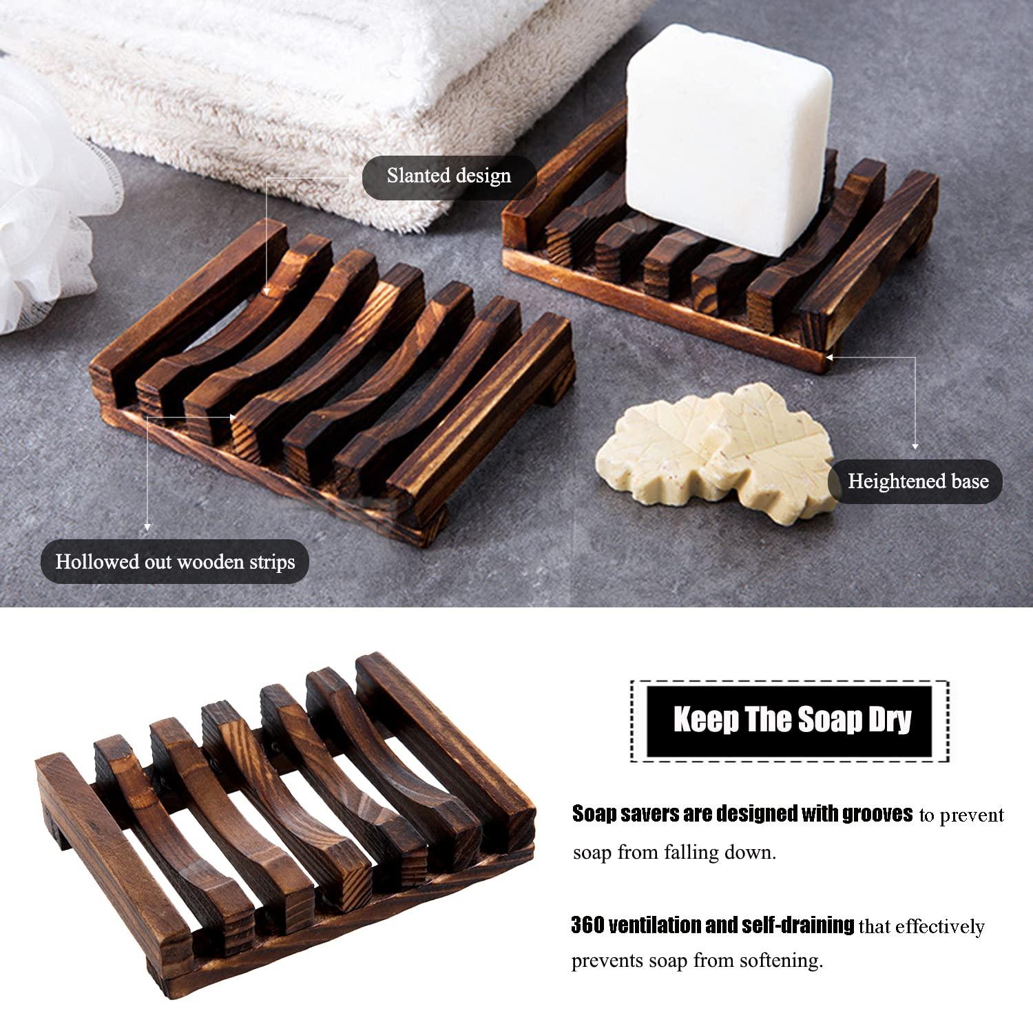 3 Pcs Natural Wooden Soap Dish Holder for Shower, Self Draining Soap Tray for Bathroom, Extend Soaps Life and Keep Dry - Image 4