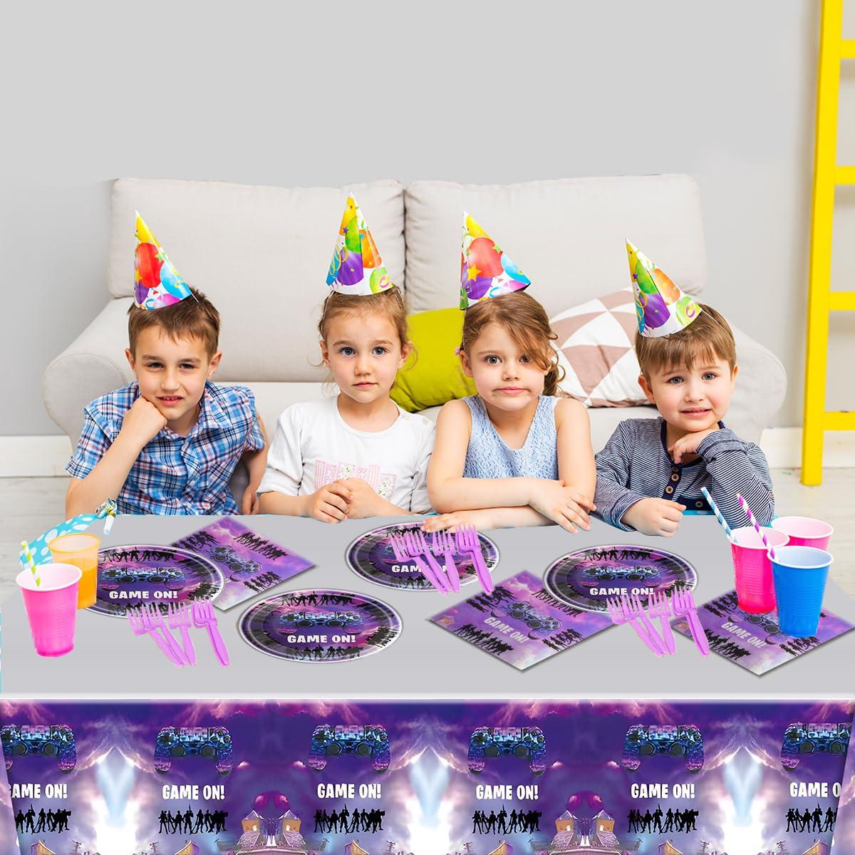 Video Game Party Supplies 20pcs Plates 20pcs Napkins and Tablecover Tableware Set for Purple Games Theme Birthday Party Serve 20 - Image 2