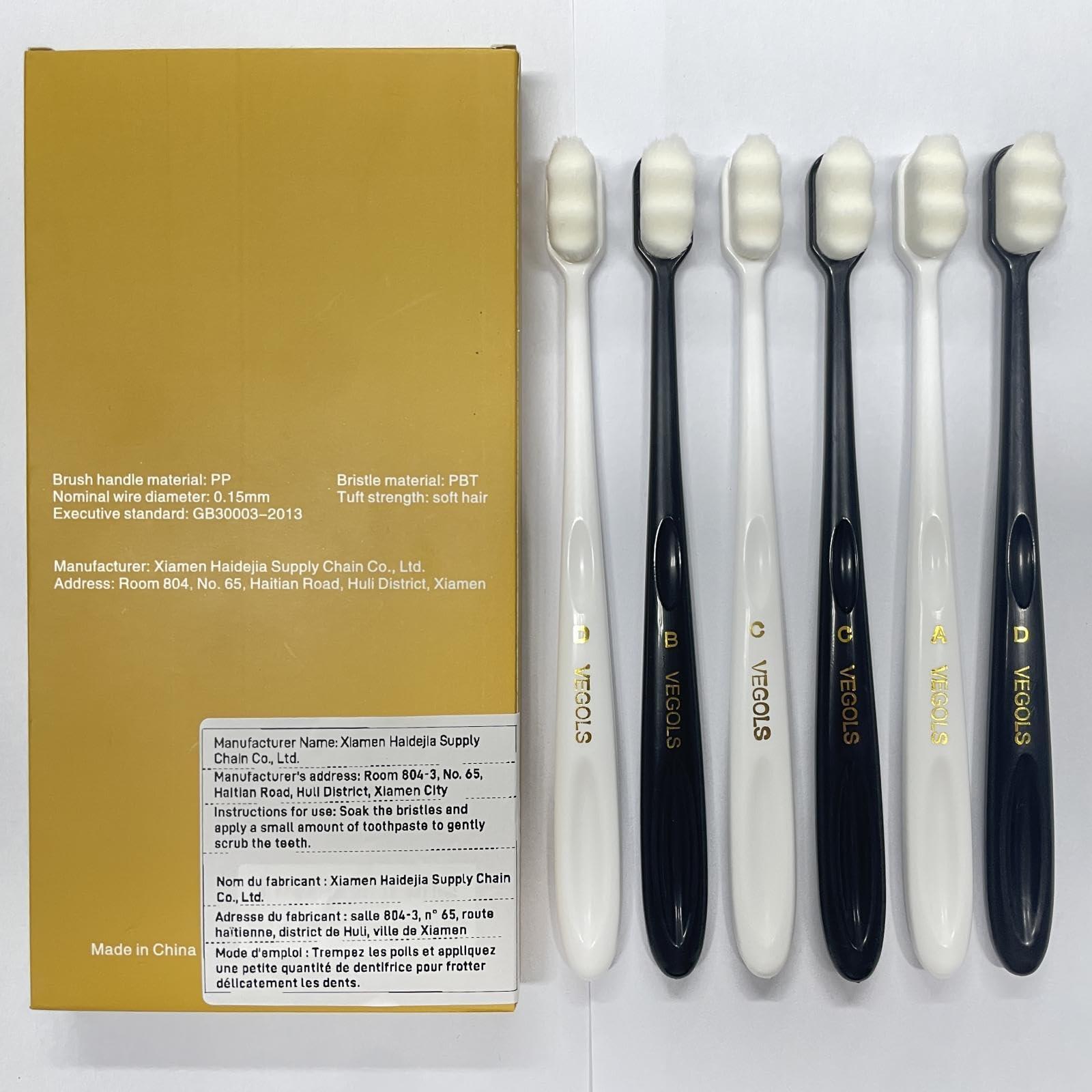 VEGOLS Adult Extra Soft Toothbrush with 20000 Soft Bristles, (Pack of 6) Micro Nano Manual Toothbrushes for Protect Sensitive Gums, Black/White - Image 8