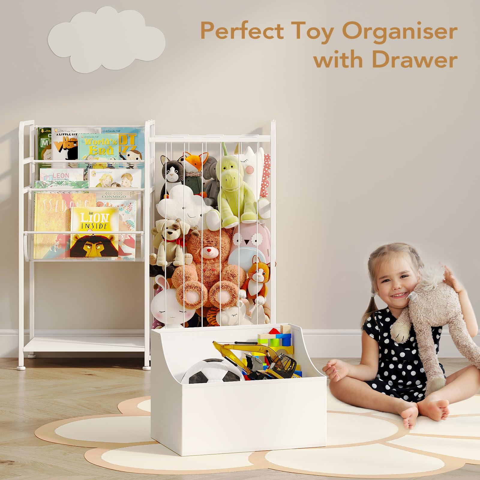 BBLIKE Kids Bookshelf and Stuffed Animal Storage - Multi-Function Nursery Book Shelves with Leather Toy Box and PVC Book Display, Toy Organizer for Playroom, Bedroom, Nursery, White - Image 5