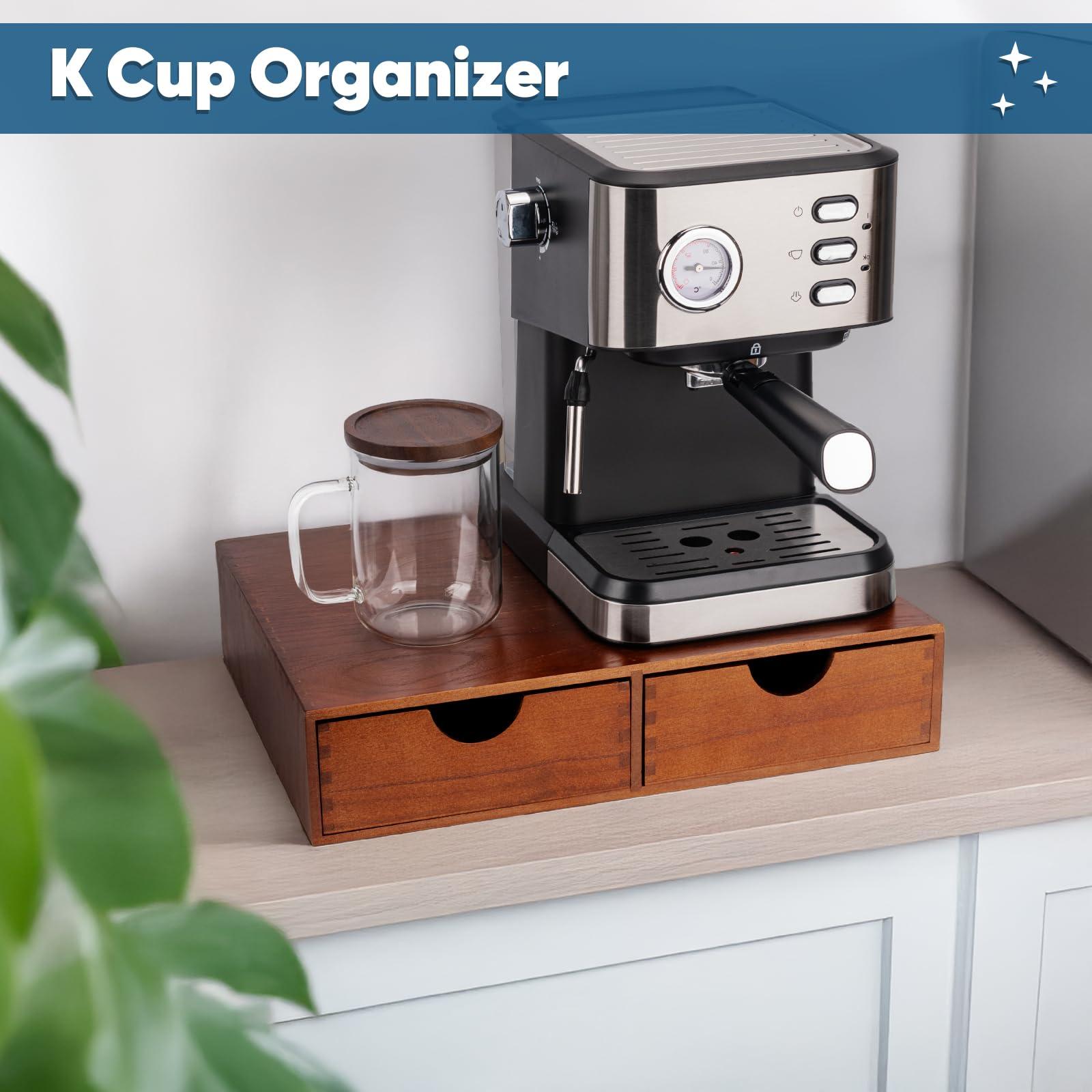 Wooden Coffee Pod Organizer, Coffee Bar Organizer Tea Bag Storage, Coffe Cup Drawer Maker Machine Stand for Kitchen, Kffee Bar Utensil Storage Home Decor Office Supplies - Image 4