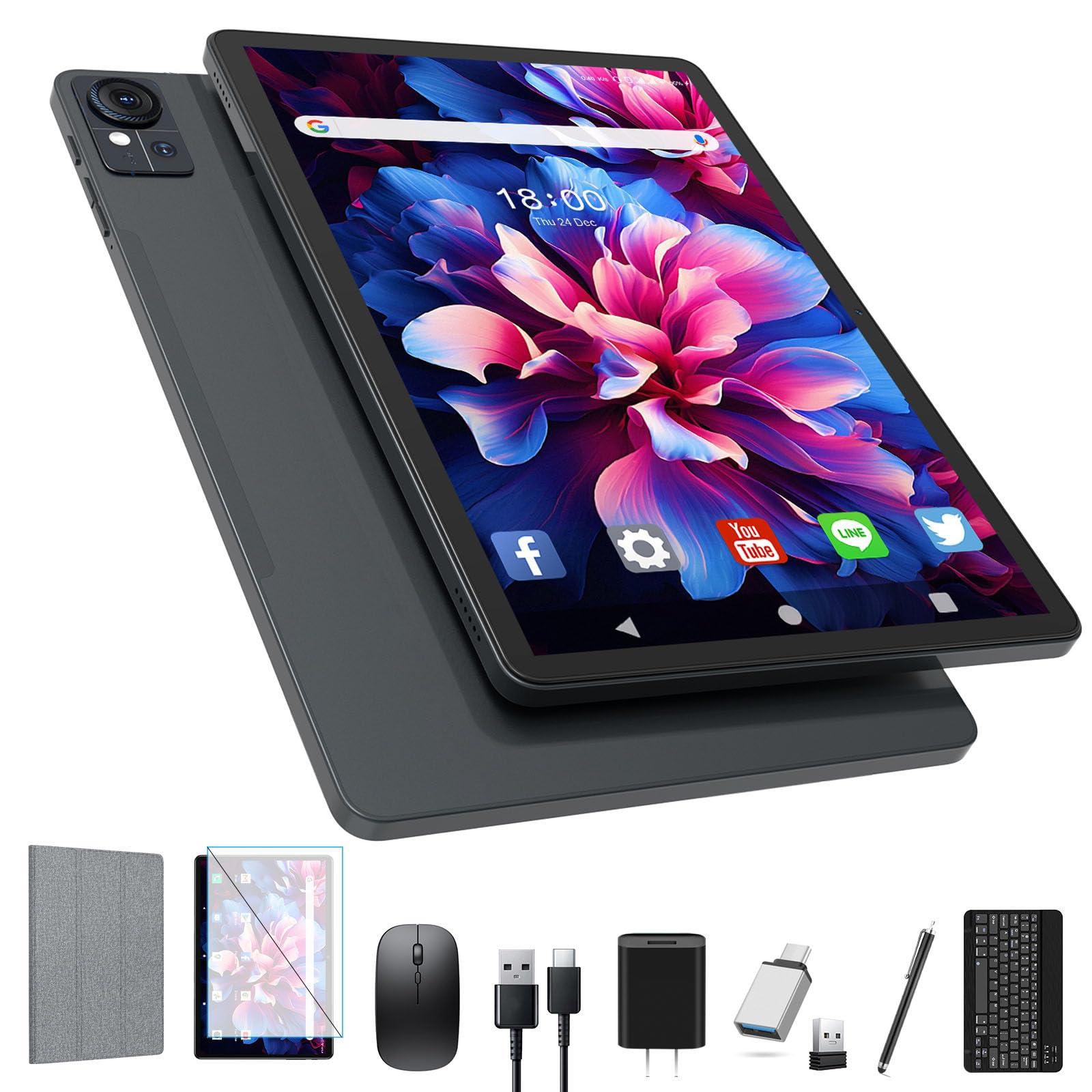 2025 Release 11 inch Tablet, Android 14 Tablets with Keyboard, 16(8+8)GB RAM 128GB ROM 1TB Expand, 2.4G/5G WiFi Tablet with BT 5.0, 13MP Camera, Octa-Core, 8000mAh, GPS, 11" Big Incell Screen-Gray