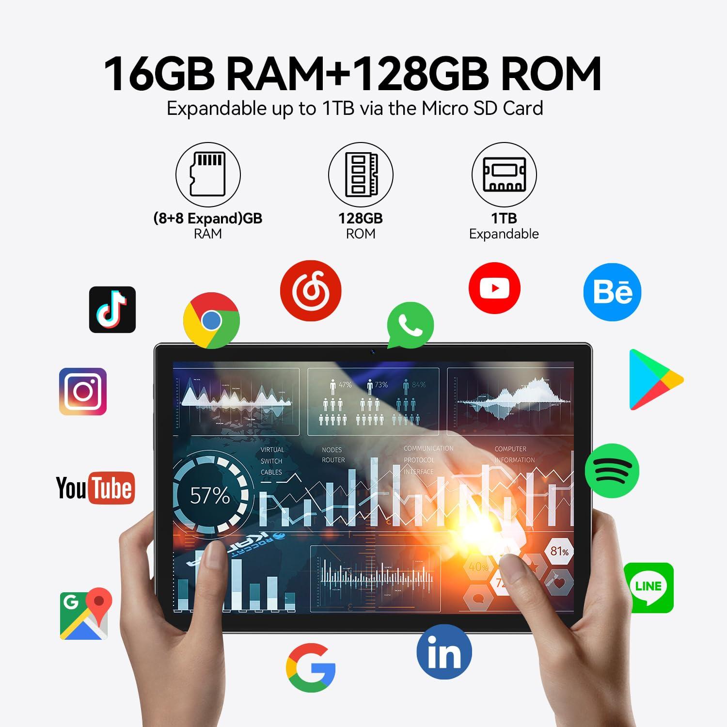 Android 13 Tablet 2025 Latest 10 inch Octa-Core Tableta, 128GB ROM+16GB RAM (8+8 Virtual)+1TB Expand, 5G WiFi Tablets with 13MP+8MP Camera, 8000 mAh Battery, 2 in 1 Tablet with Keyboard, Mouse, Case - Image 3