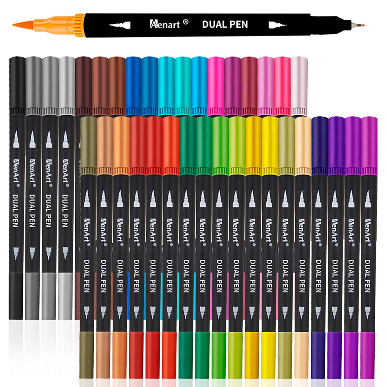 Dual Markers Brush Pens, 36 Fine Point Art Marker, Double Tip Colored Pen for Adult Coloring Hand Lettering, School Classroom Art Suppliers - Image 1