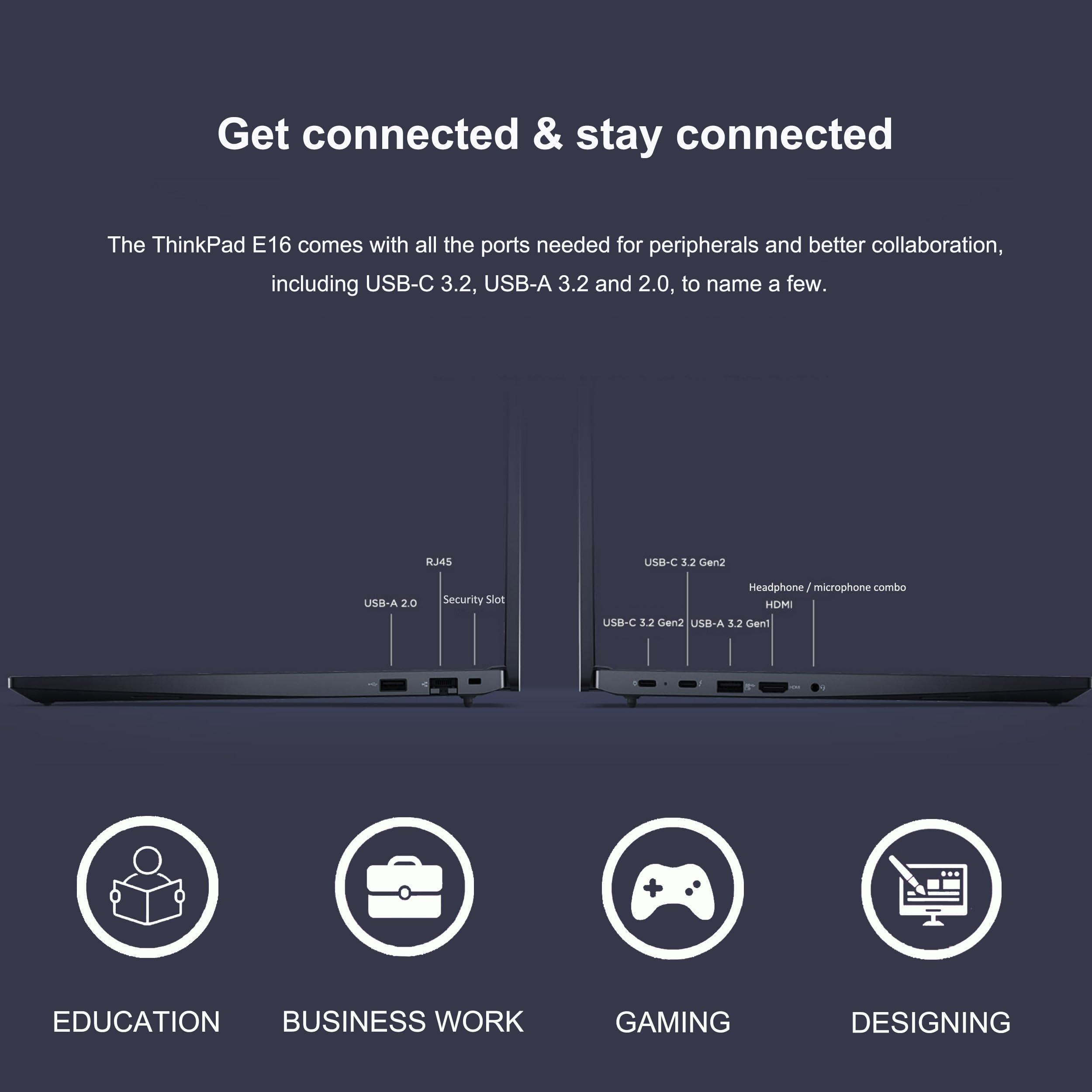 Lenovo ThinkPad E16 Business Laptop (16" FHD+ Display, AMD Ryzen 5 7530U(> Intel i7-1165G7), 16GB RAM, 512GB SSD) Fingerprint, Backlit, 1080p Webcam, WiFi 6, Ethernet, Win 11 Pro w/ Copilot, Black - Image 5