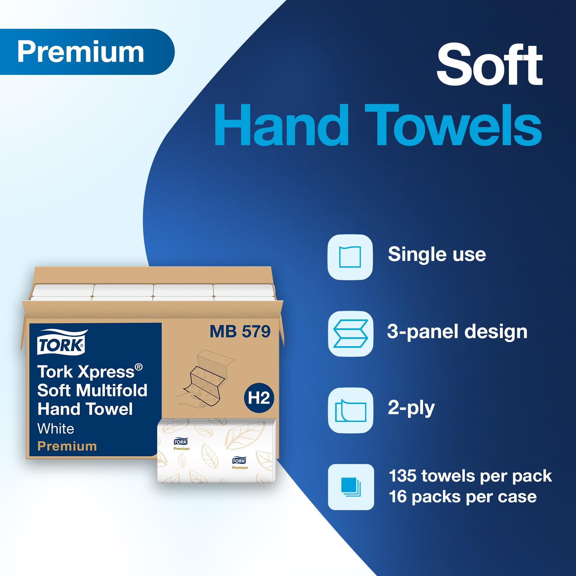 Tork Soft Xpress Multifold Paper Hand Towels White, H2 System Compatible 16 Packs X 135 Towels Each (MB579) - Image 3