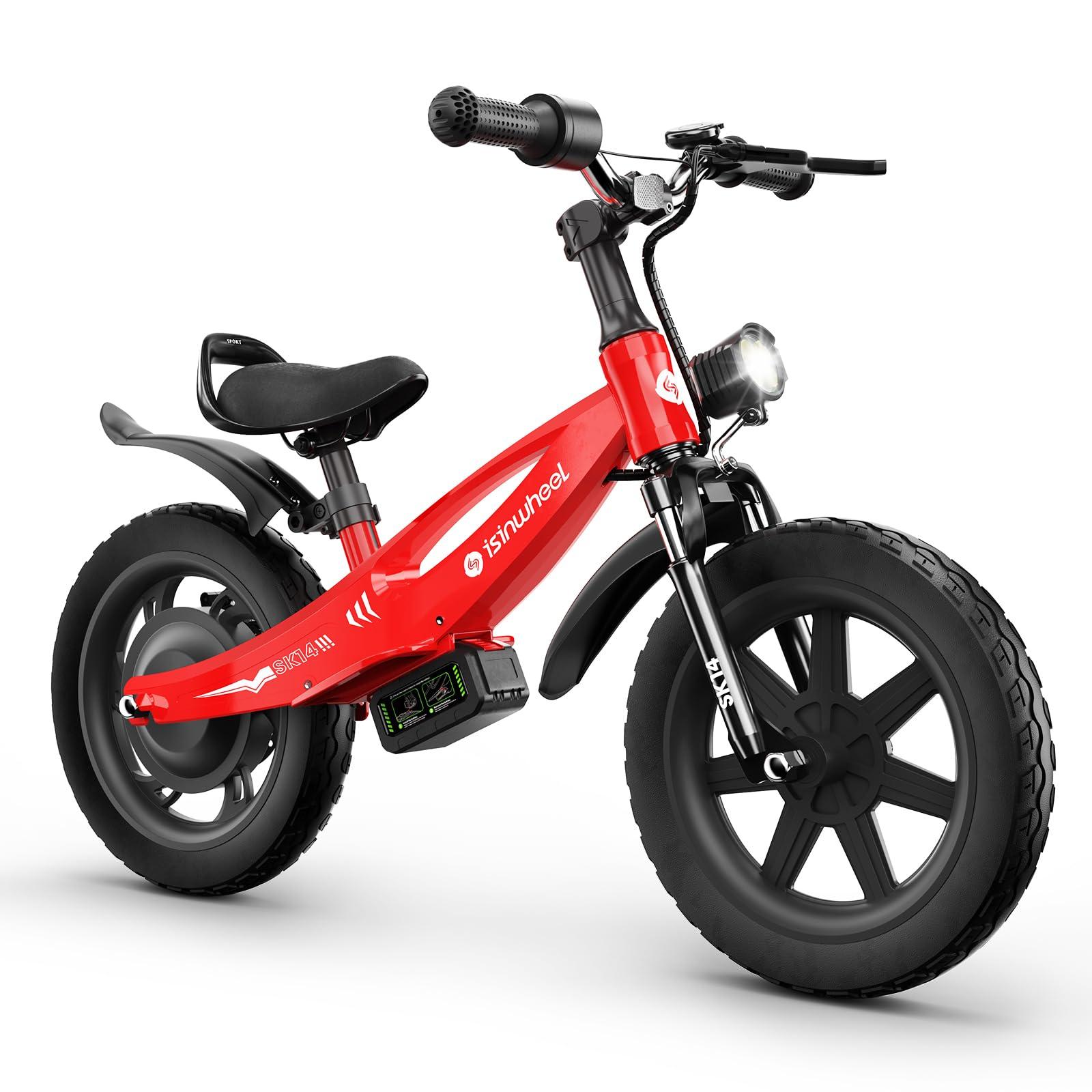 isinwheel 2-in-1 Electric Bike for Kids Ages 2-6, 250W/150W Electric Balance Bike with Swappable Battery, 14/12 inch Inflatable Tire and Adjustable Seat, Electric Motorcycle for Kids Boys & Girls