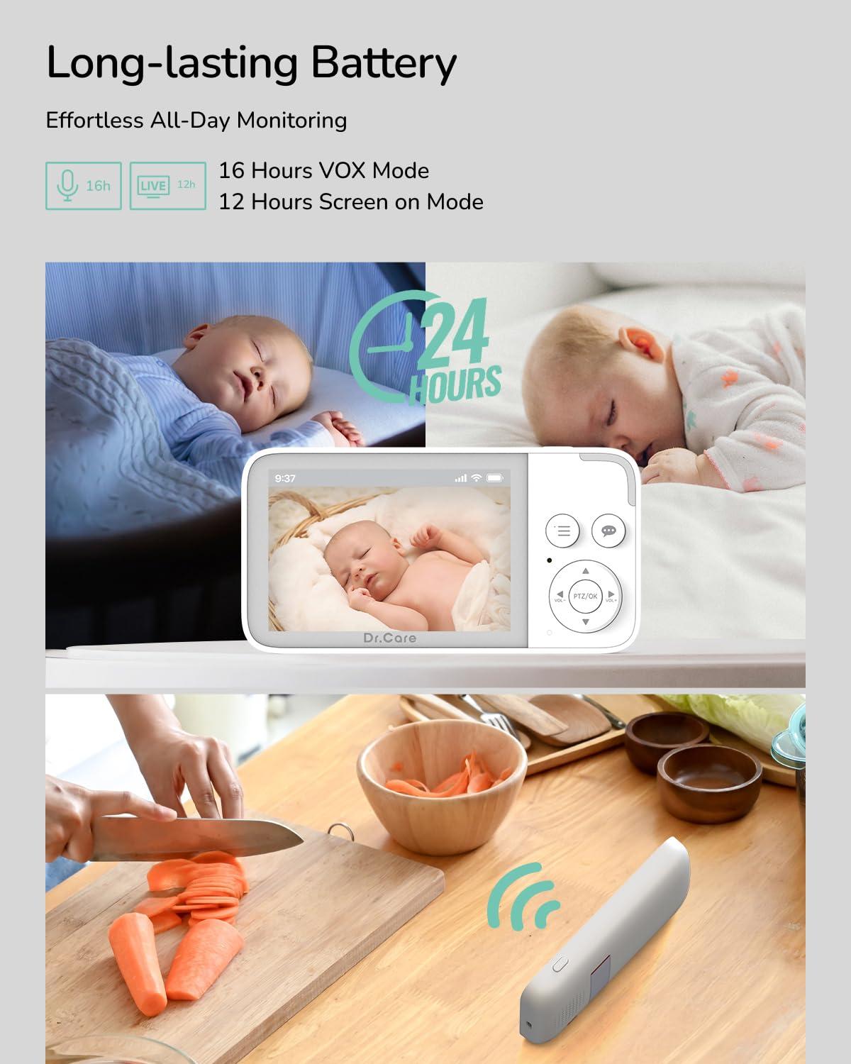 Dr.Care NeoView Video Baby Monitor with 2 Cameras-3.5” Screen, 2-Way Audio, Video Loop Recording, Night Vision, Real-Time/VOX Monitoring, Temperature Sensor, Lullabies, No Wi-Fi(Supports Up to 128GB) - Image 5